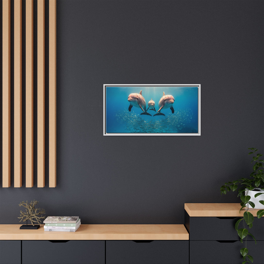 Framed Dolphin Canvas Print — Matte Ocean Wall Art
