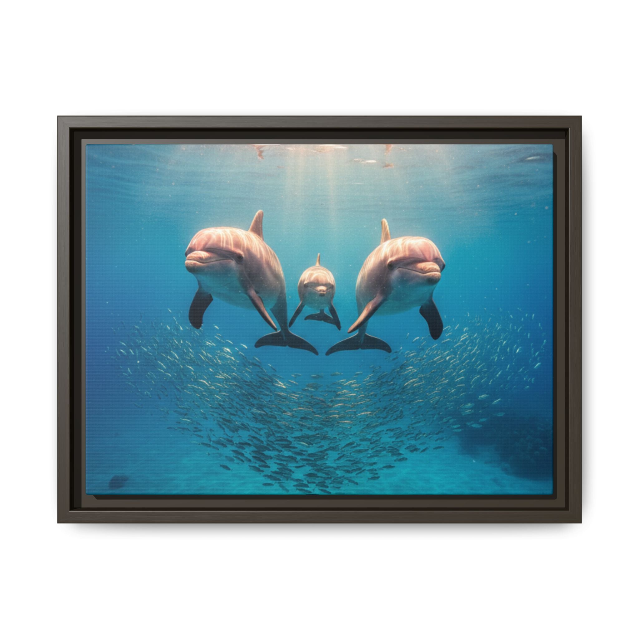 Framed Dolphin Canvas Print — Matte Ocean Wall Art