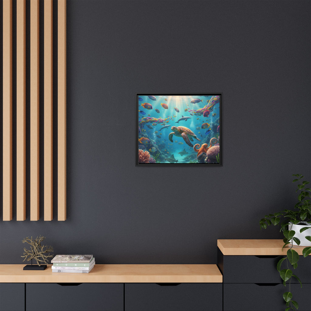 Framed Ocean Life Canvas — Colorful Sea Turtle Wall Art
