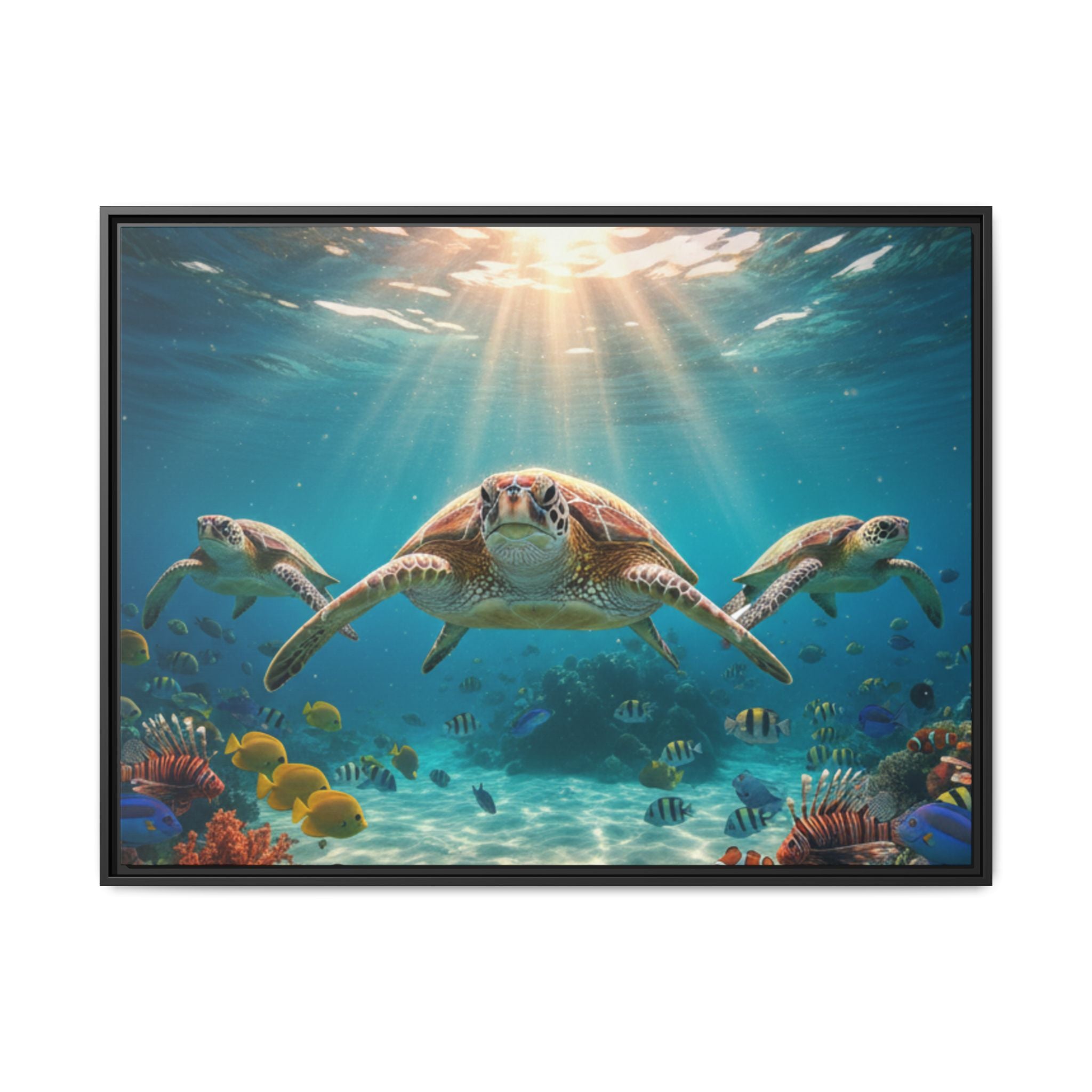 Sea Turtle Ocean Art — Framed Matte Canvas Wall Art