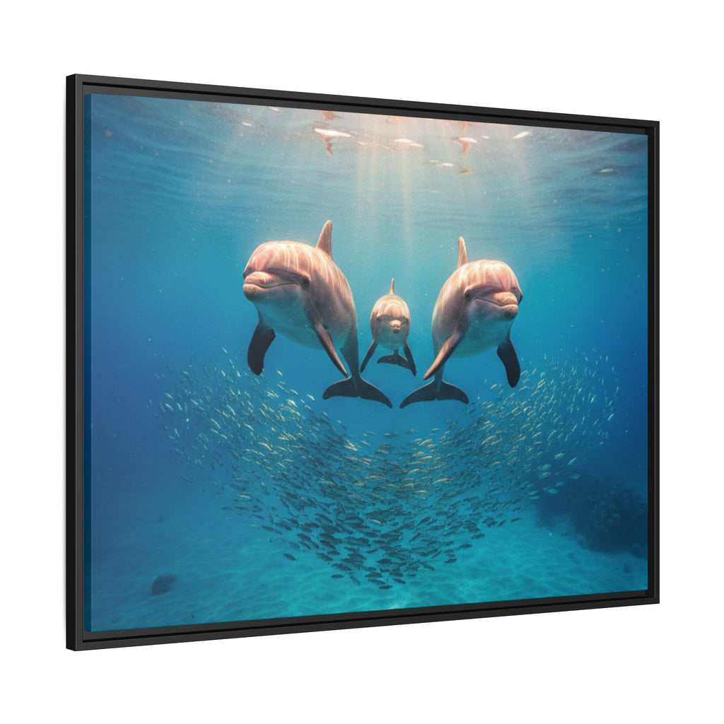 Framed Dolphin Canvas Print — Matte Ocean Wall Art