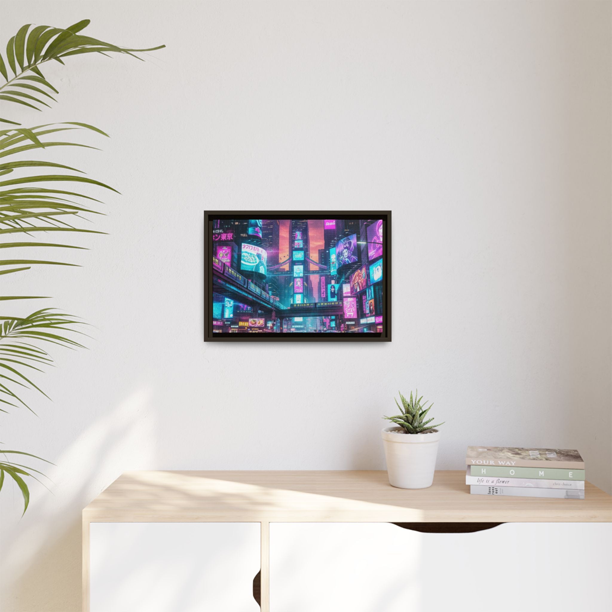 Bright Future Cityscape Vibrant Wall Art  — Framed Cyberpunk Wall Art