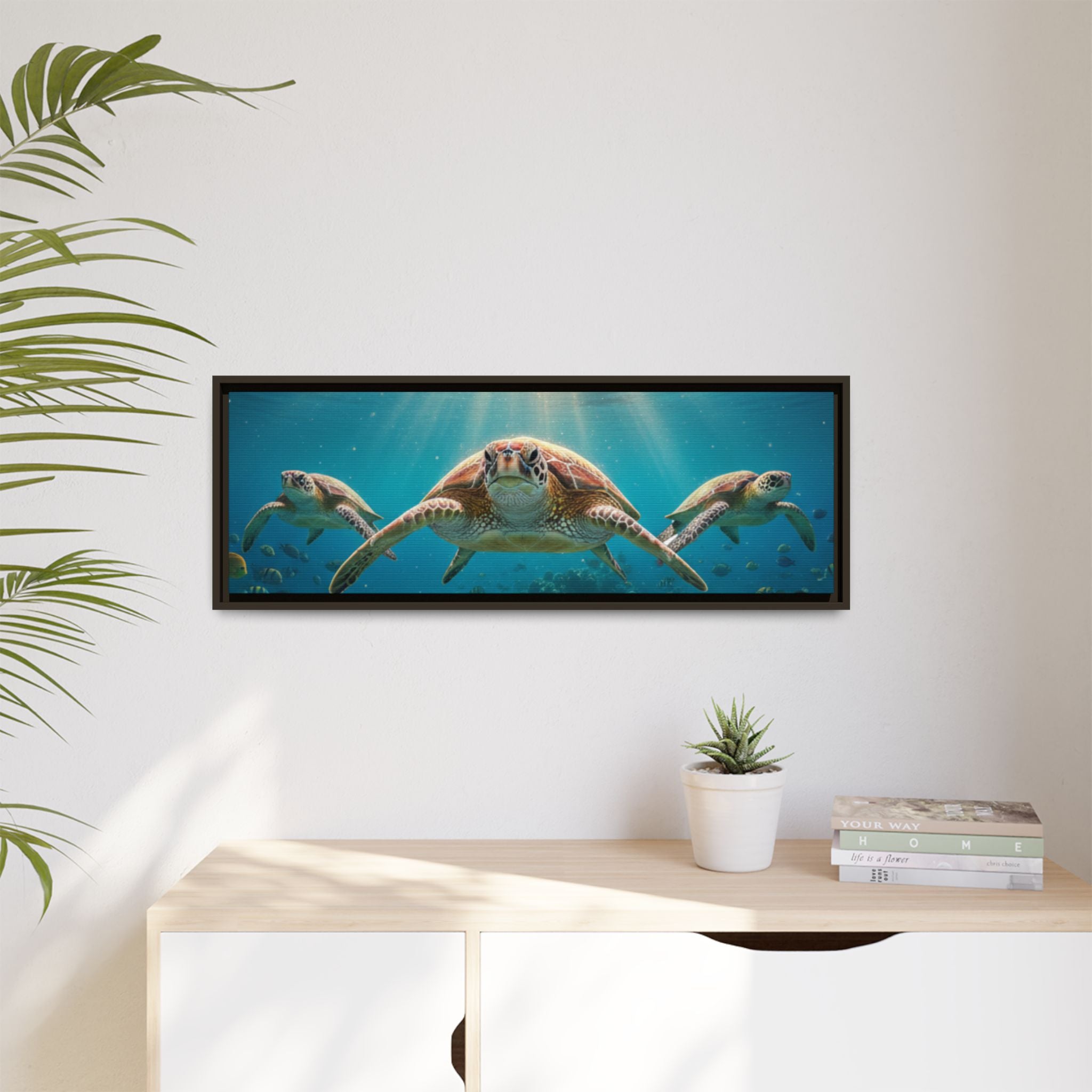 Sea Turtle Ocean Art — Framed Matte Canvas Wall Art