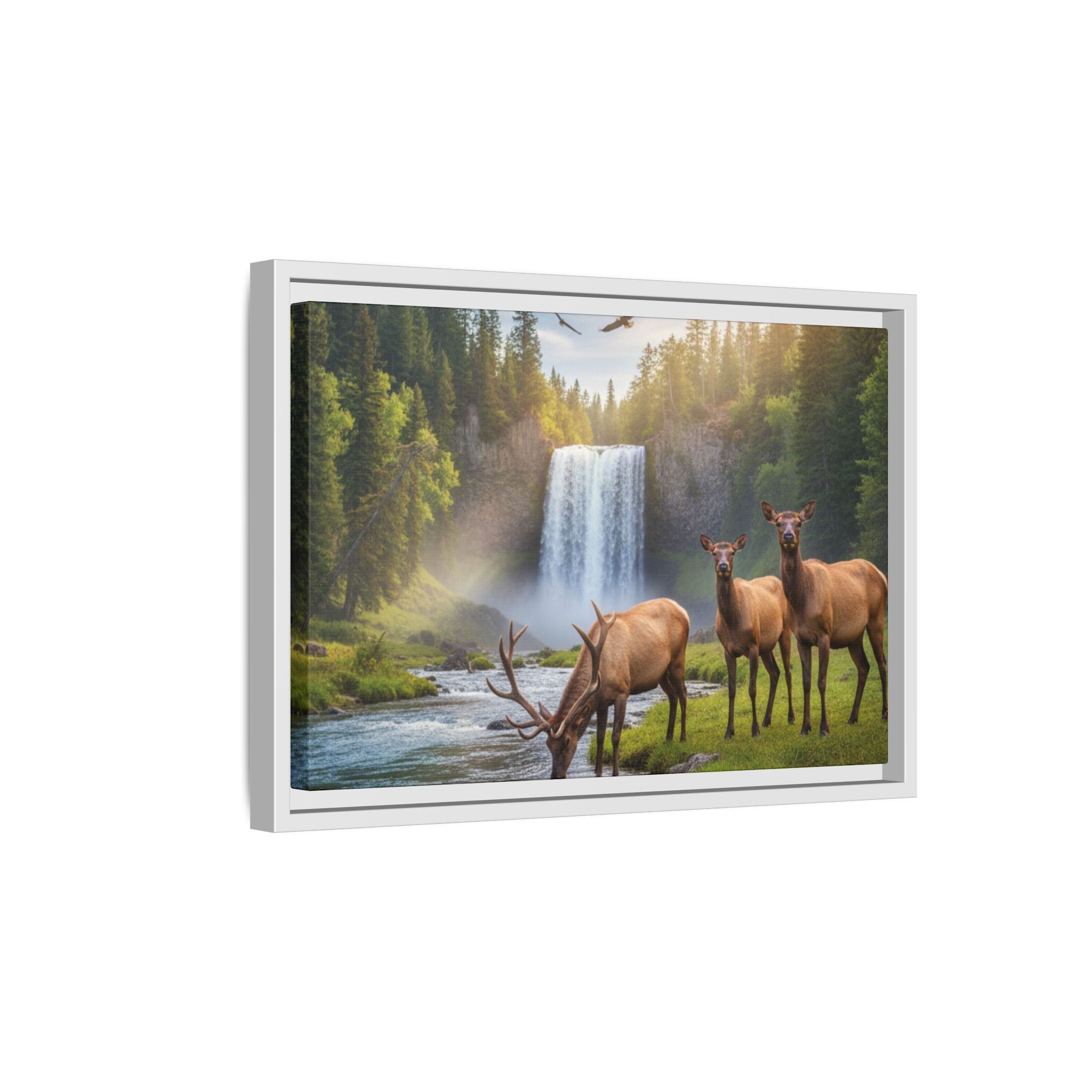 Waterfall Elk Forest Landscape Wall Art