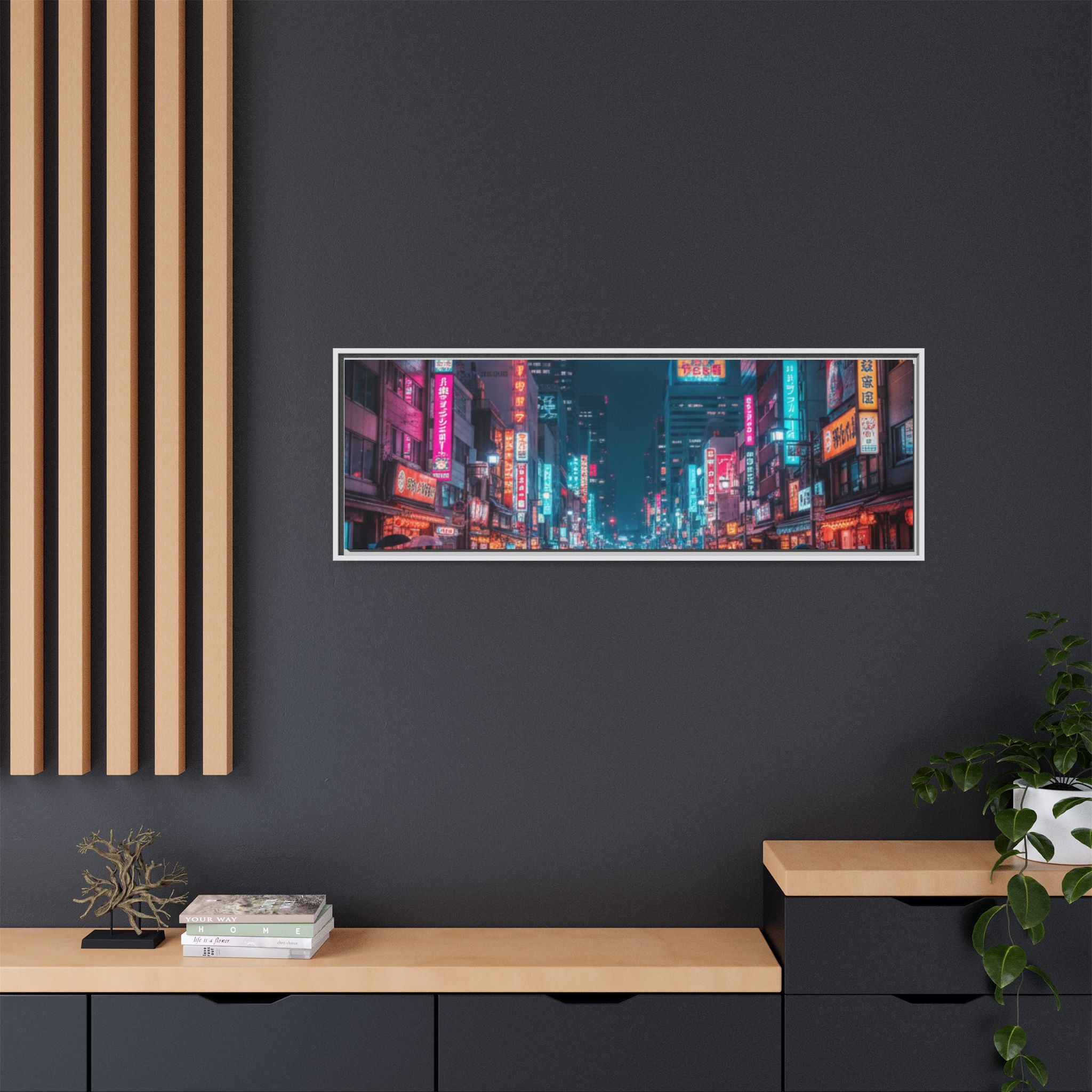 Japan Nightscape Canvas Framed Print