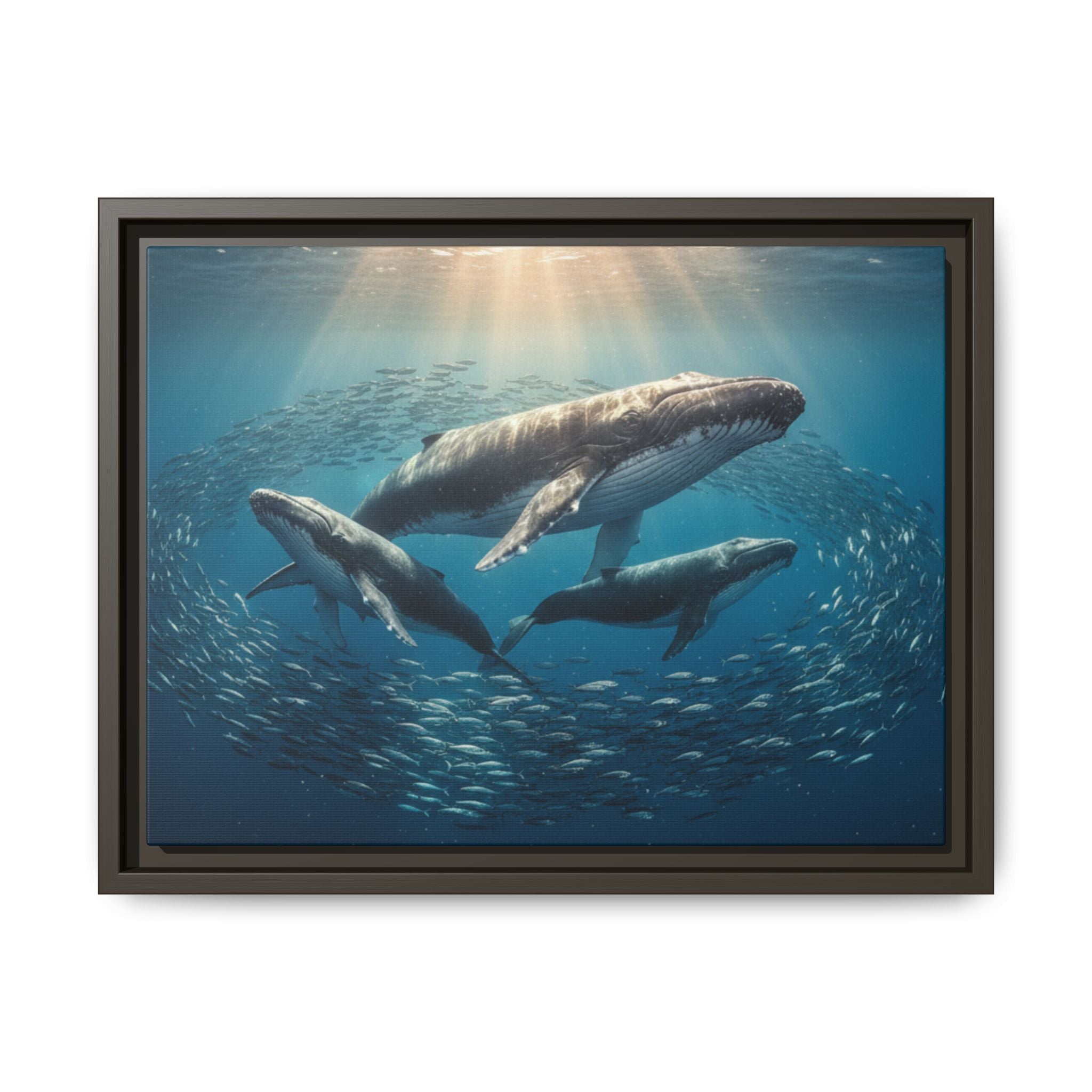 Stunning Whale Family Canvas Wall Art - Framed