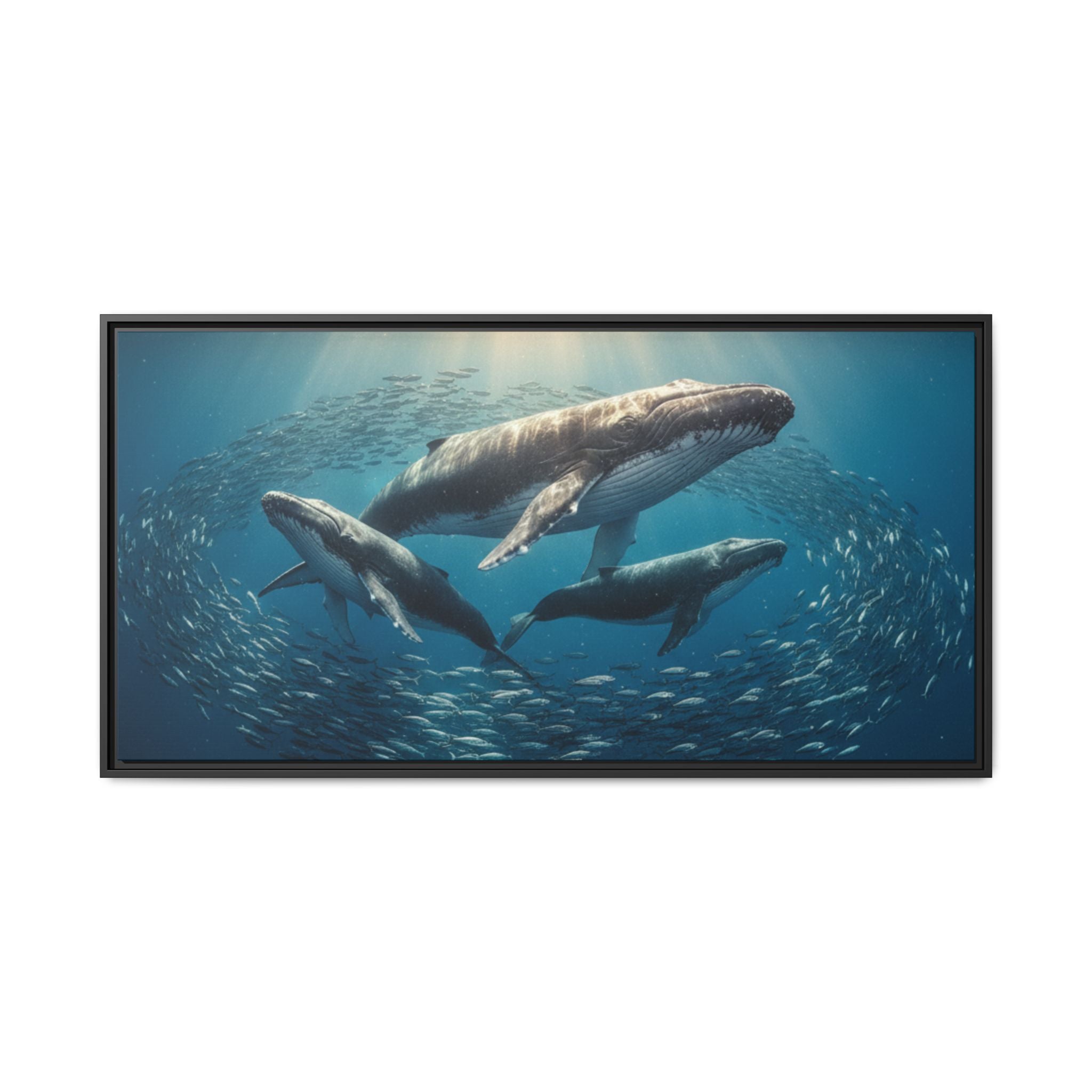 Stunning Whale Family Canvas Wall Art - Framed
