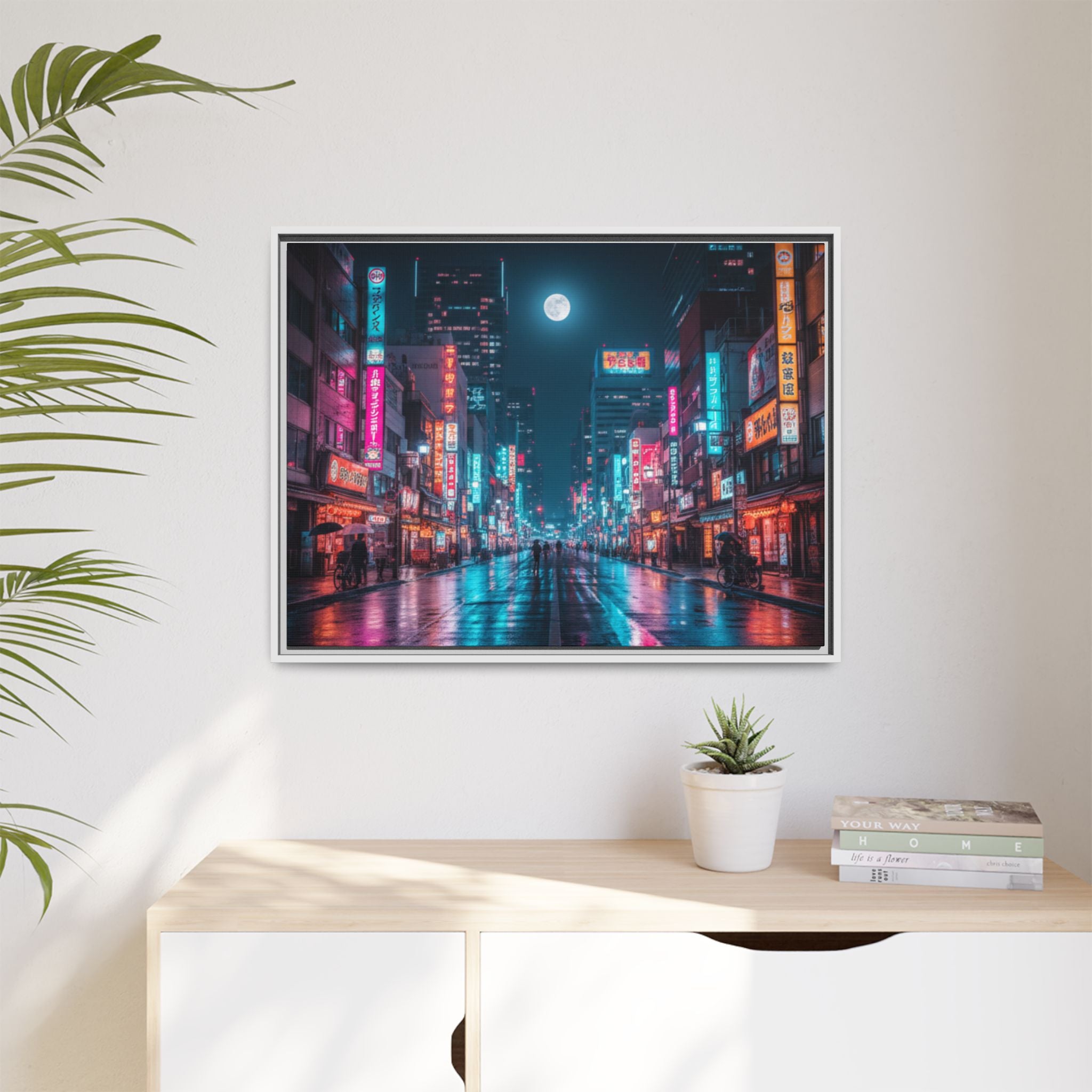 Japan Nightscape Canvas Framed Print