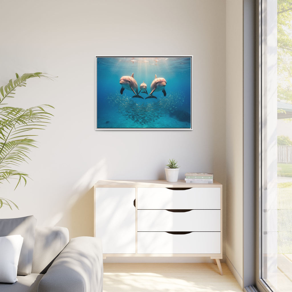 Framed Dolphin Canvas Print — Matte Ocean Wall Art