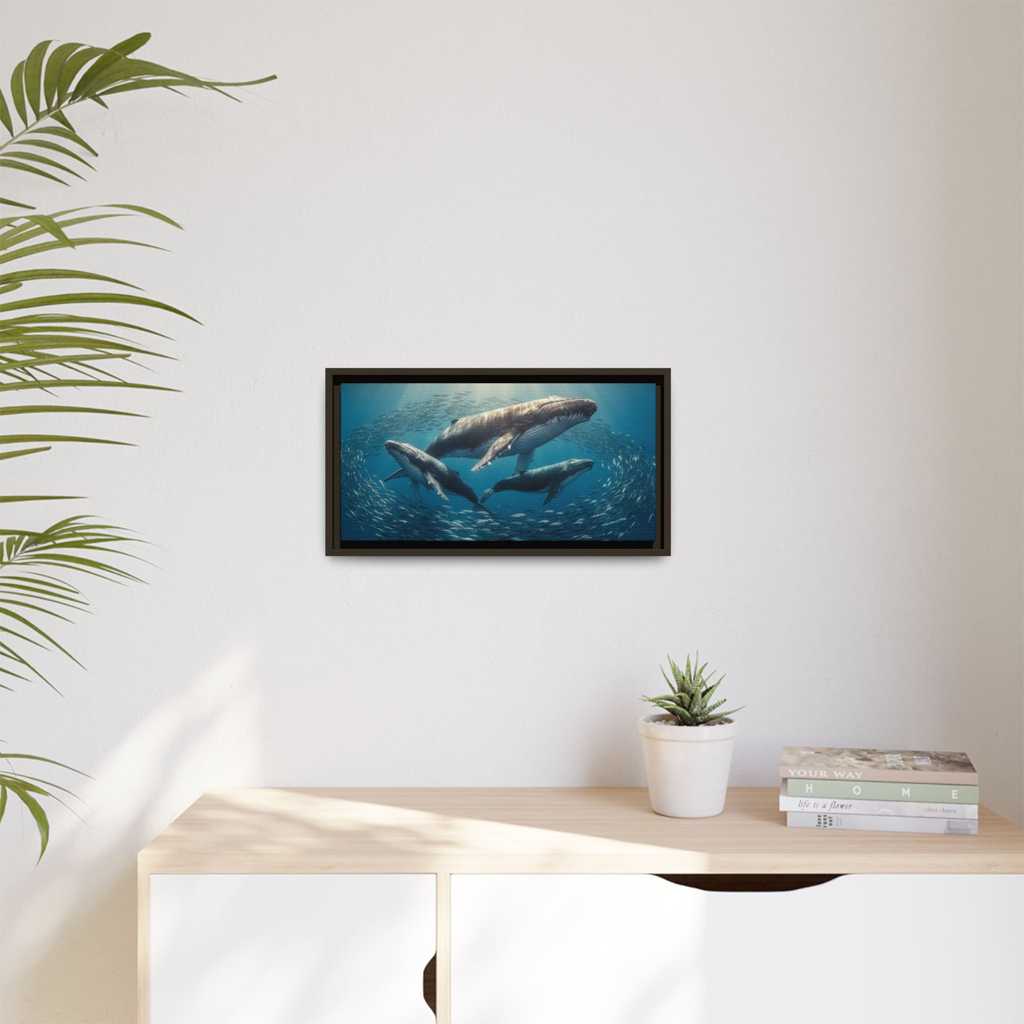 Stunning Whale Family Canvas Wall Art - Framed