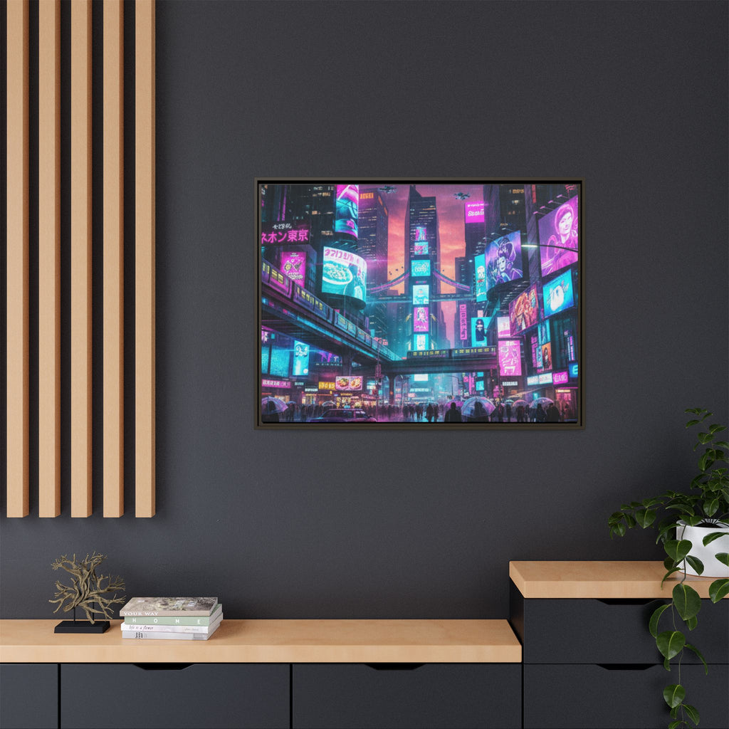 Bright Future Cityscape Vibrant Wall Art  — Framed Cyberpunk Wall Art