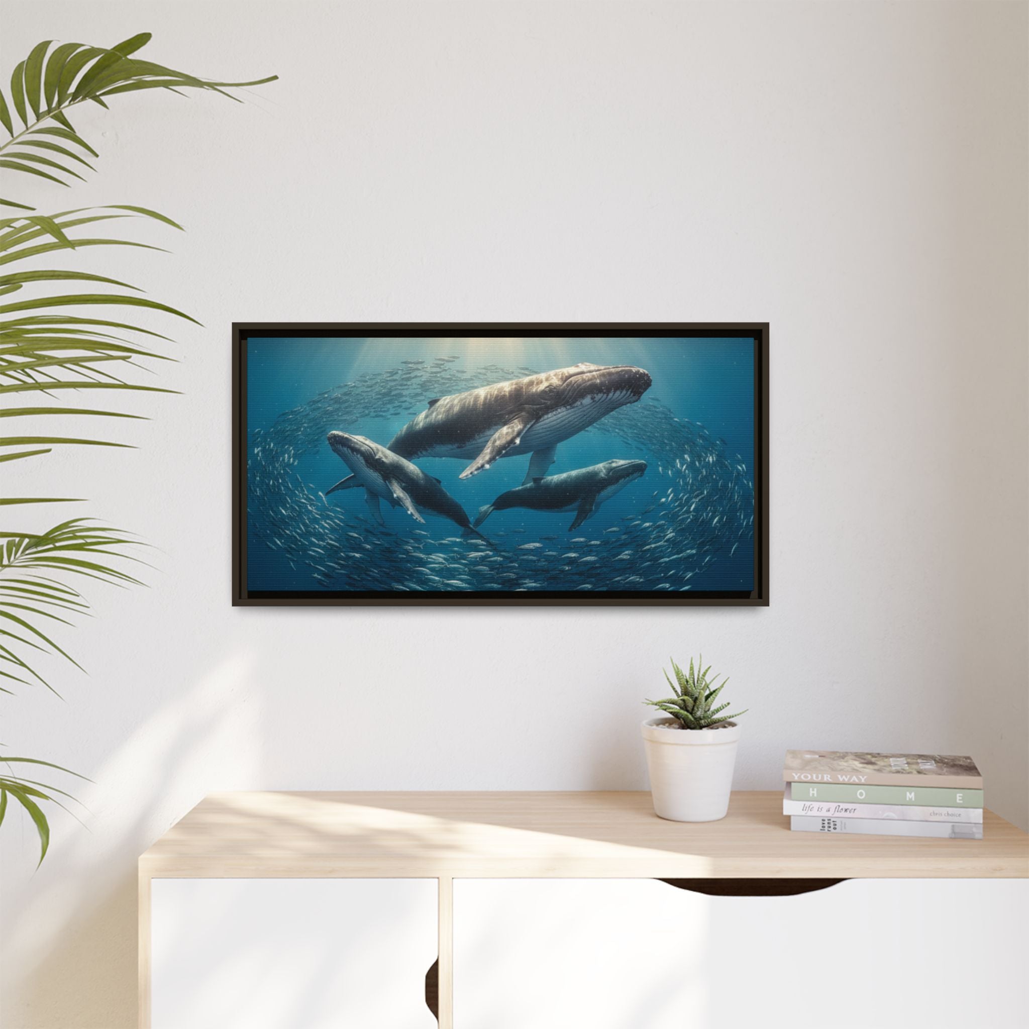 Stunning Whale Family Canvas Wall Art - Framed