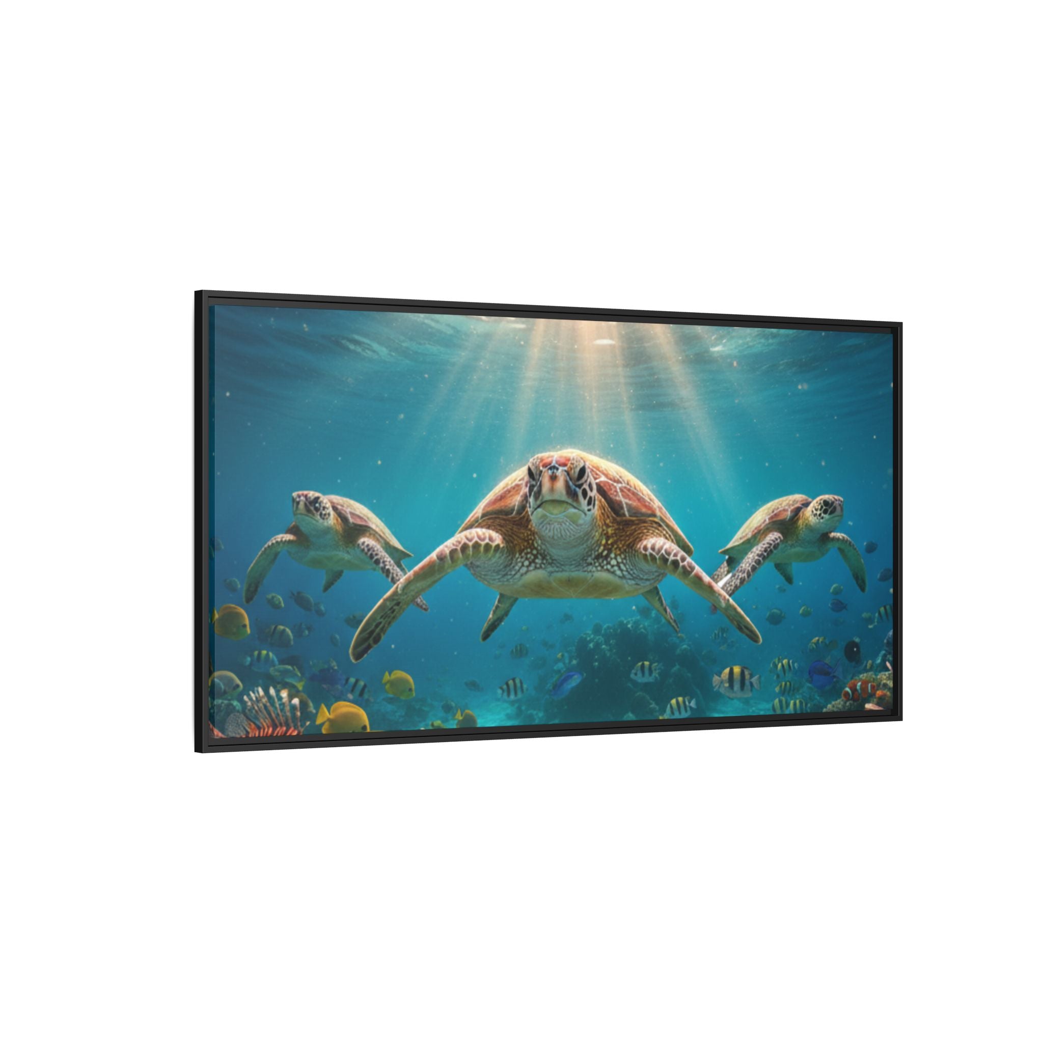 Sea Turtle Ocean Art — Framed Matte Canvas Wall Art