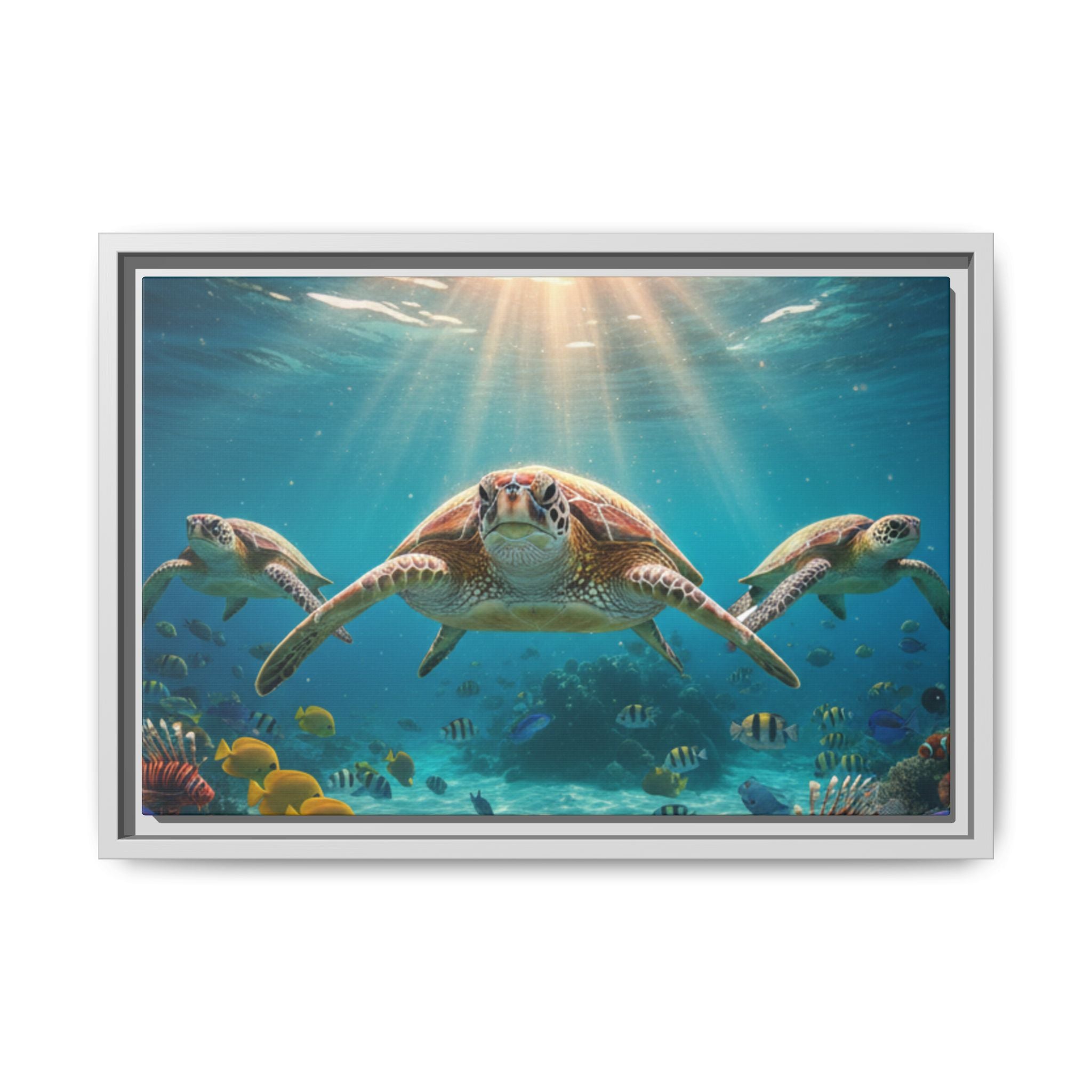 Sea Turtle Ocean Art — Framed Matte Canvas Wall Art