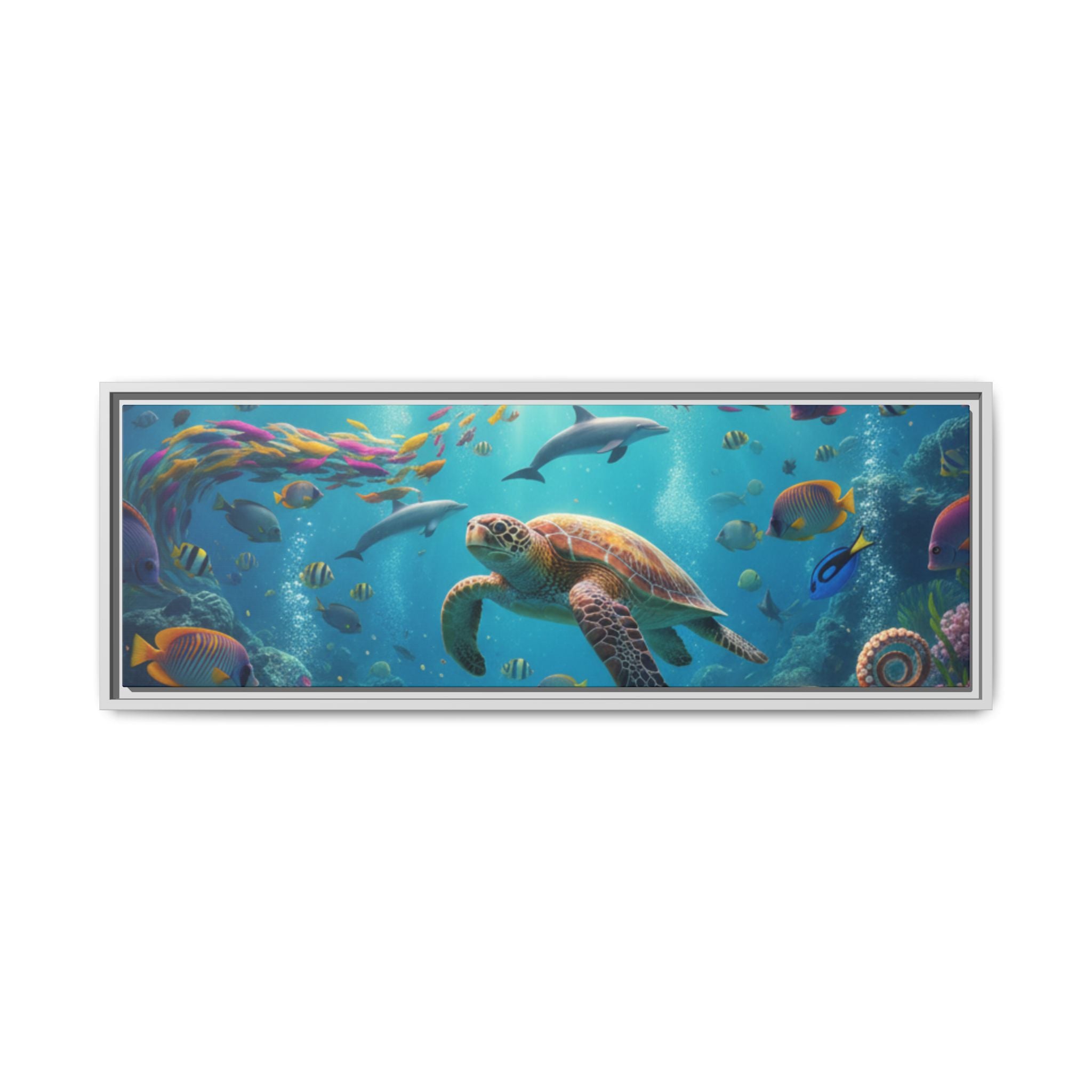Framed Ocean Life Canvas — Colorful Sea Turtle Wall Art