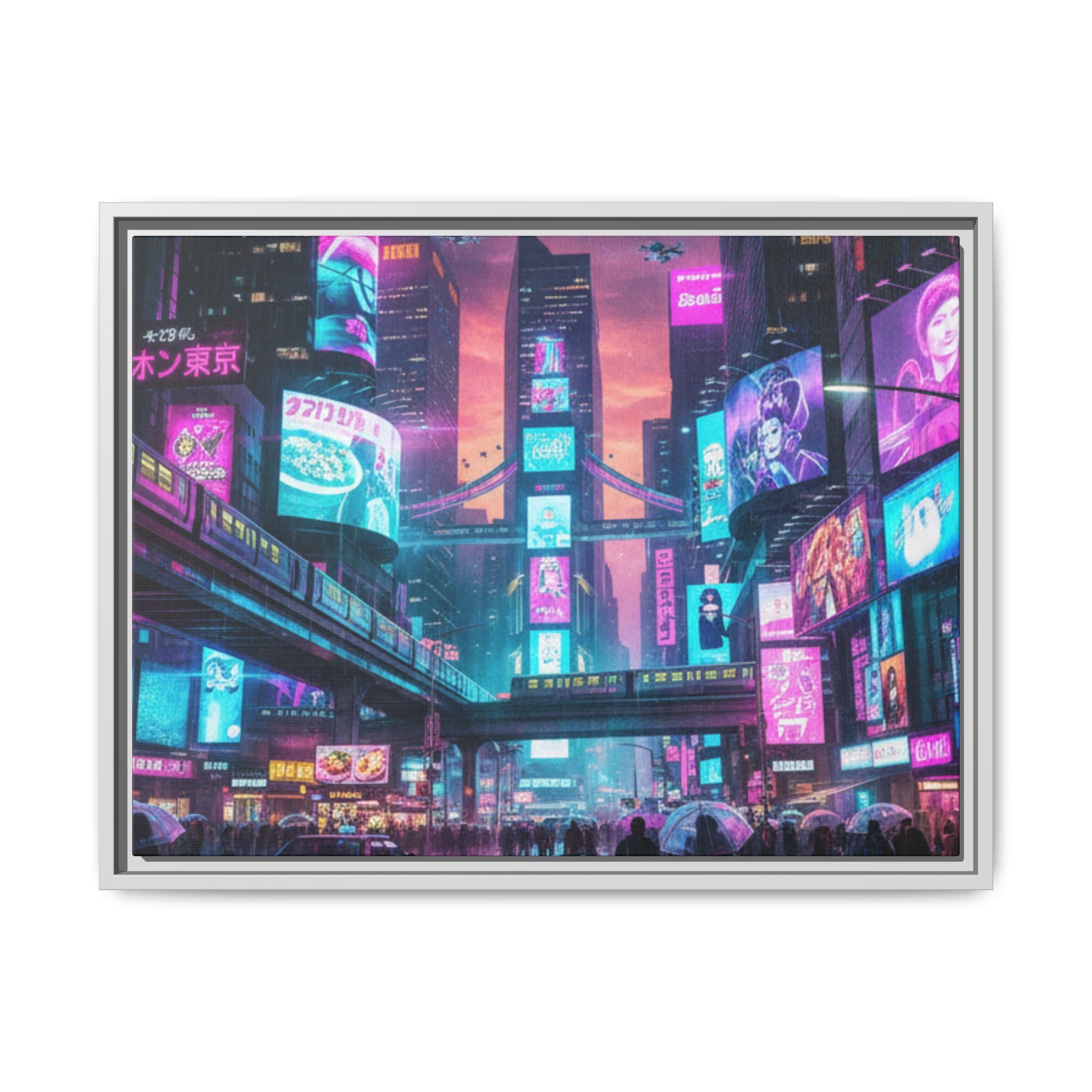 Bright Future Cityscape Vibrant Wall Art  — Framed Cyberpunk Wall Art