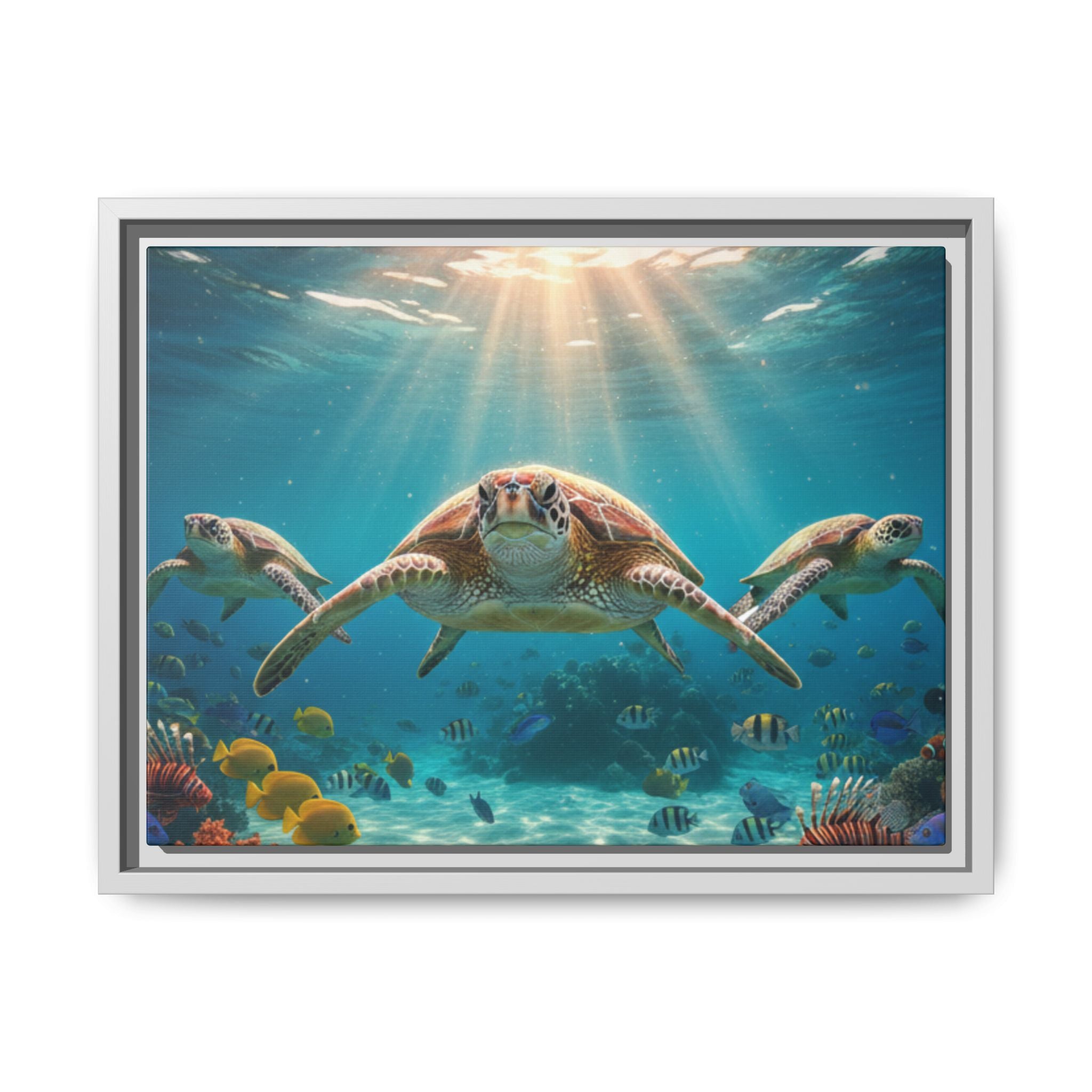 Sea Turtle Ocean Art — Framed Matte Canvas Wall Art