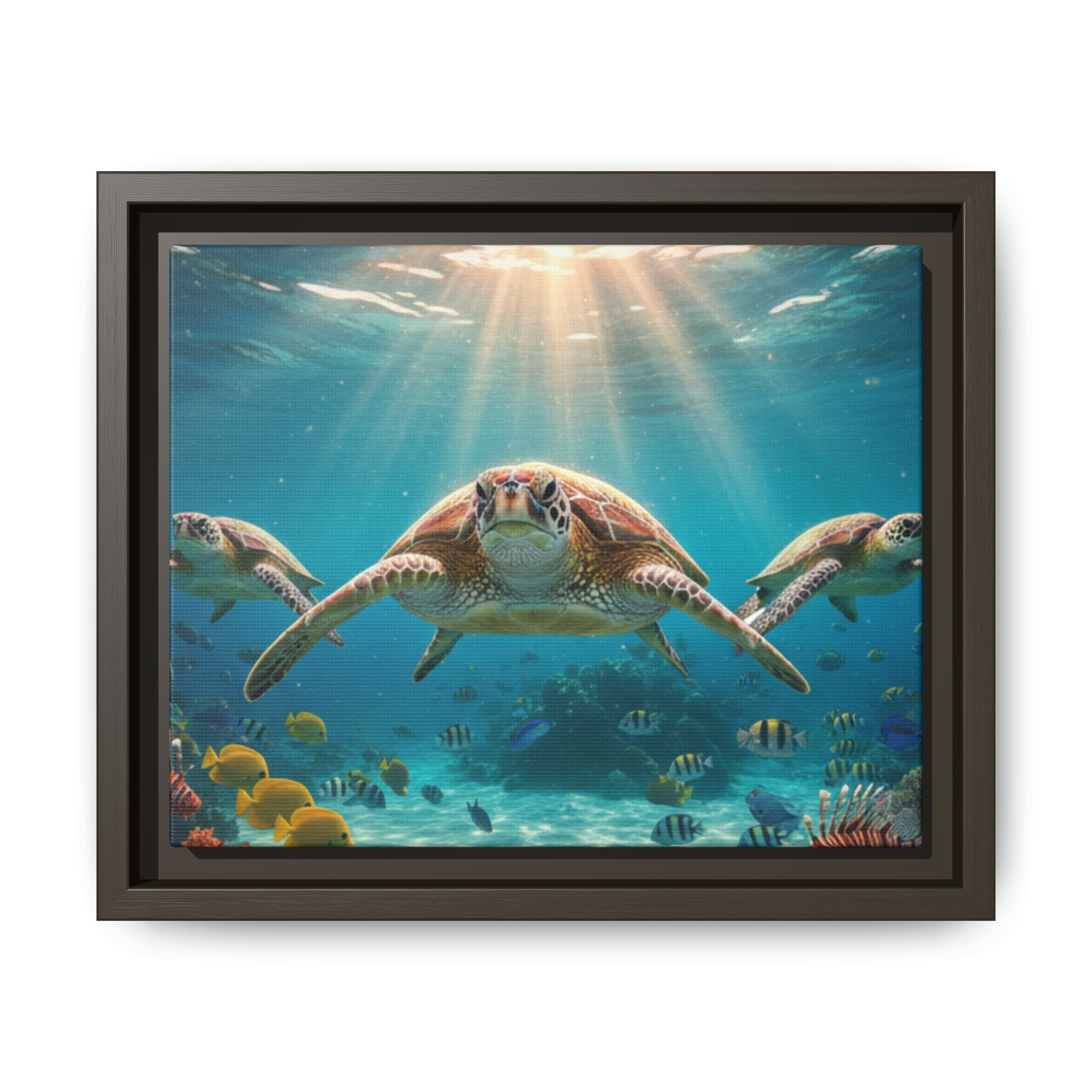 Sea Turtle Ocean Art — Framed Matte Canvas Wall Art