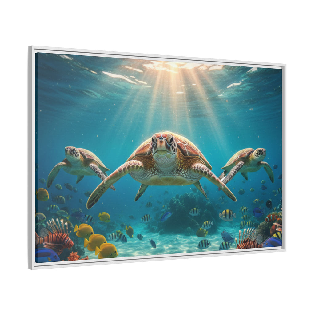 Sea Turtle Ocean Art — Framed Matte Canvas Wall Art