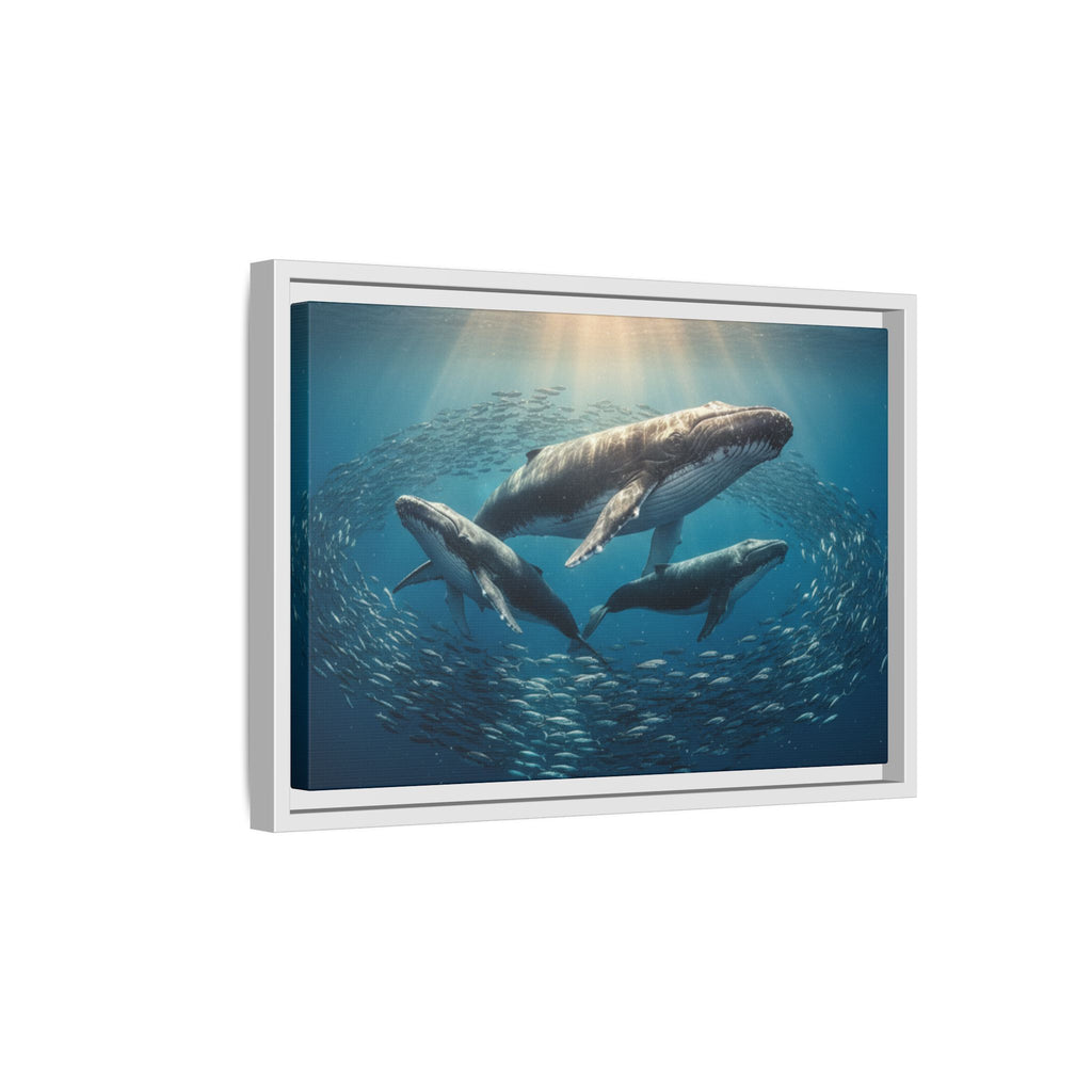 Stunning Whale Family Canvas Wall Art - Framed