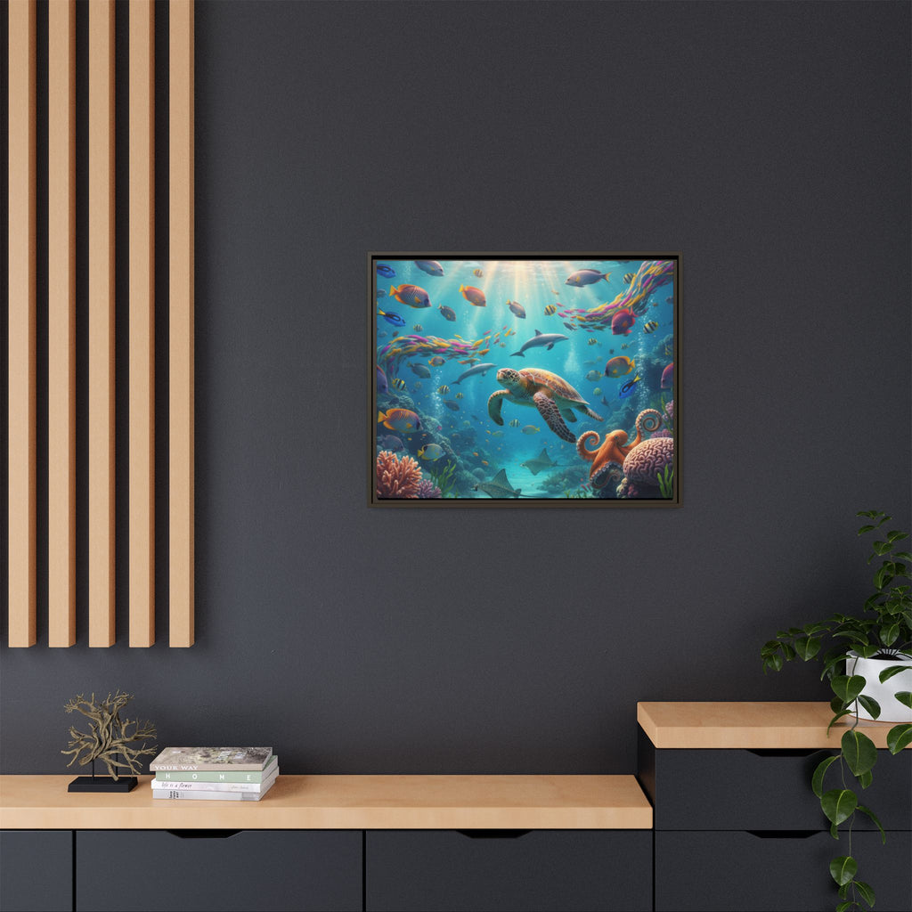 Framed Ocean Life Canvas — Colorful Sea Turtle Wall Art
