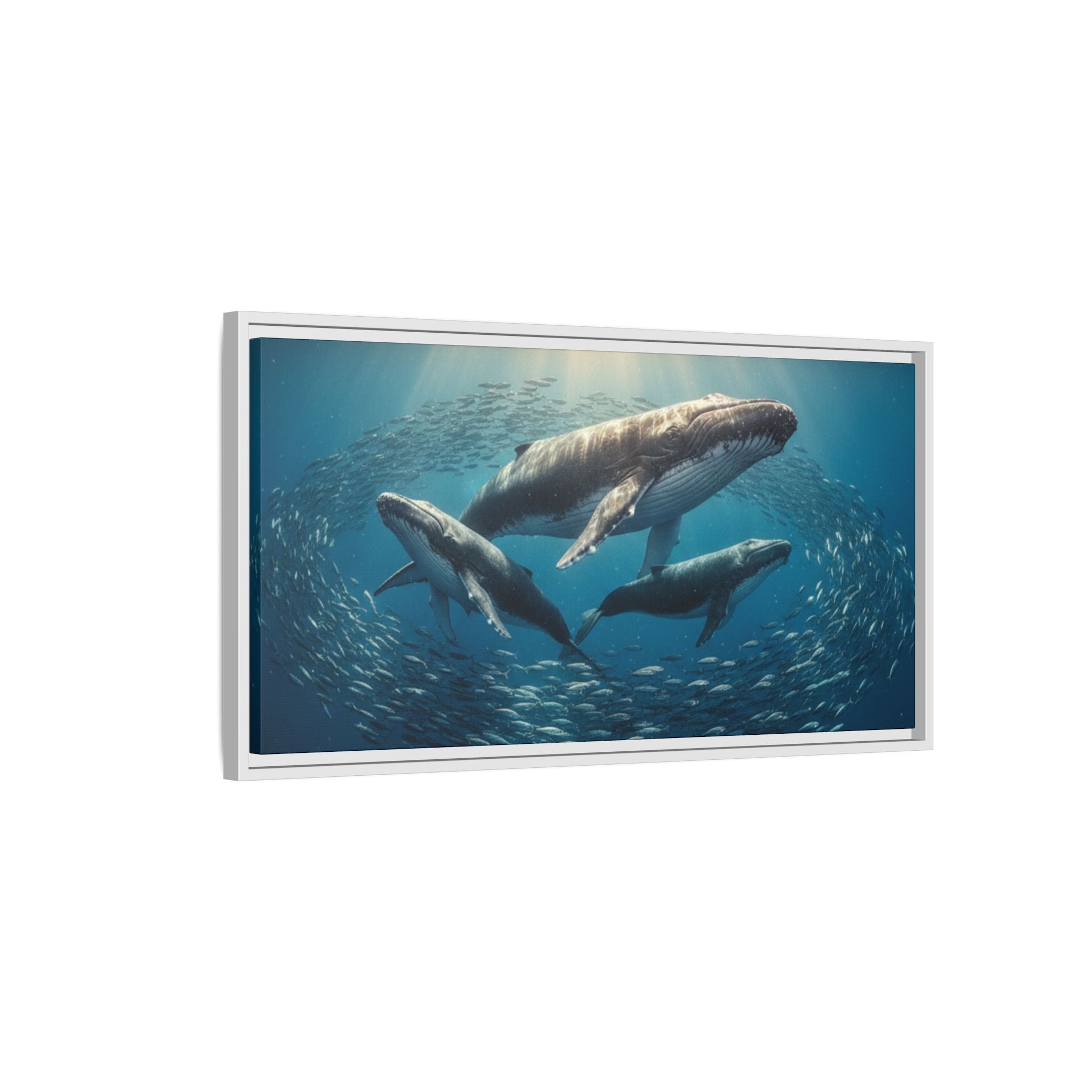 Stunning Whale Family Canvas Wall Art - Framed