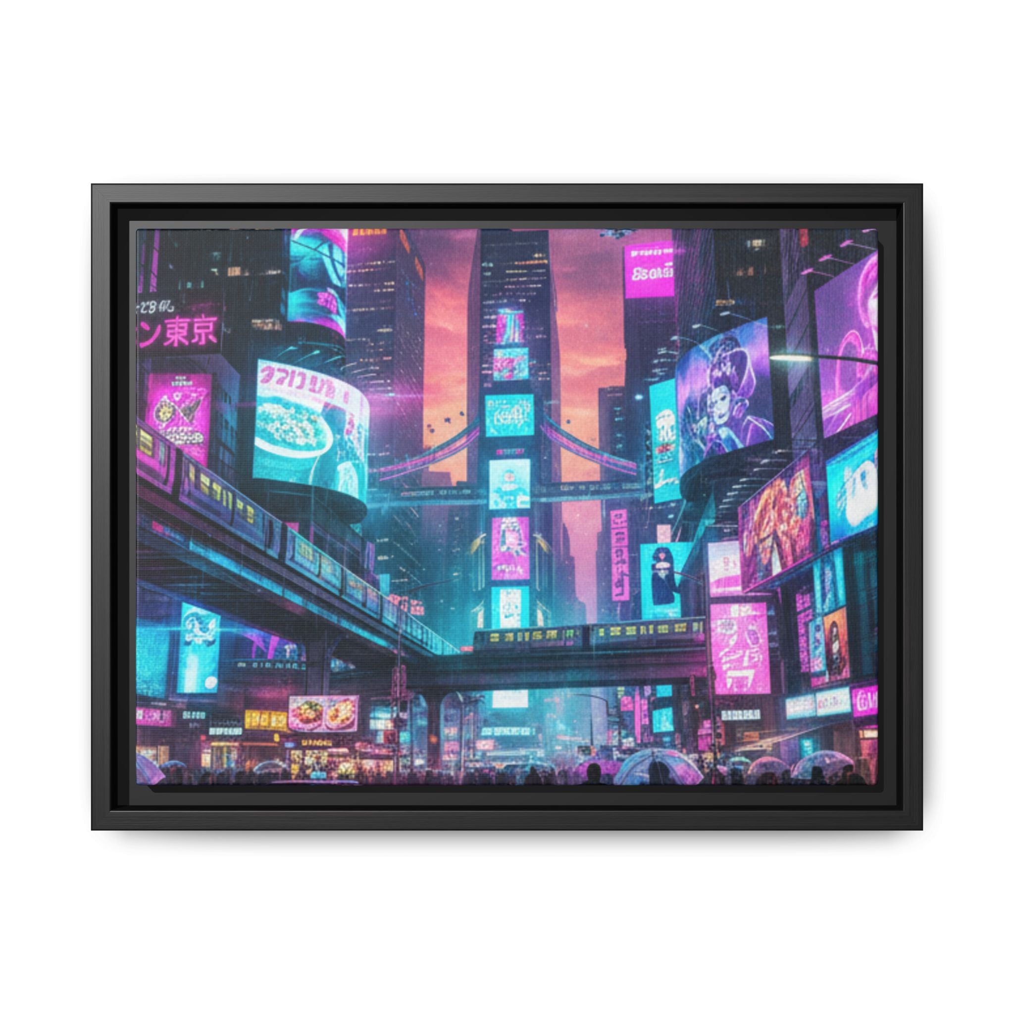 Bright Future Cityscape Vibrant Wall Art  — Framed Cyberpunk Wall Art