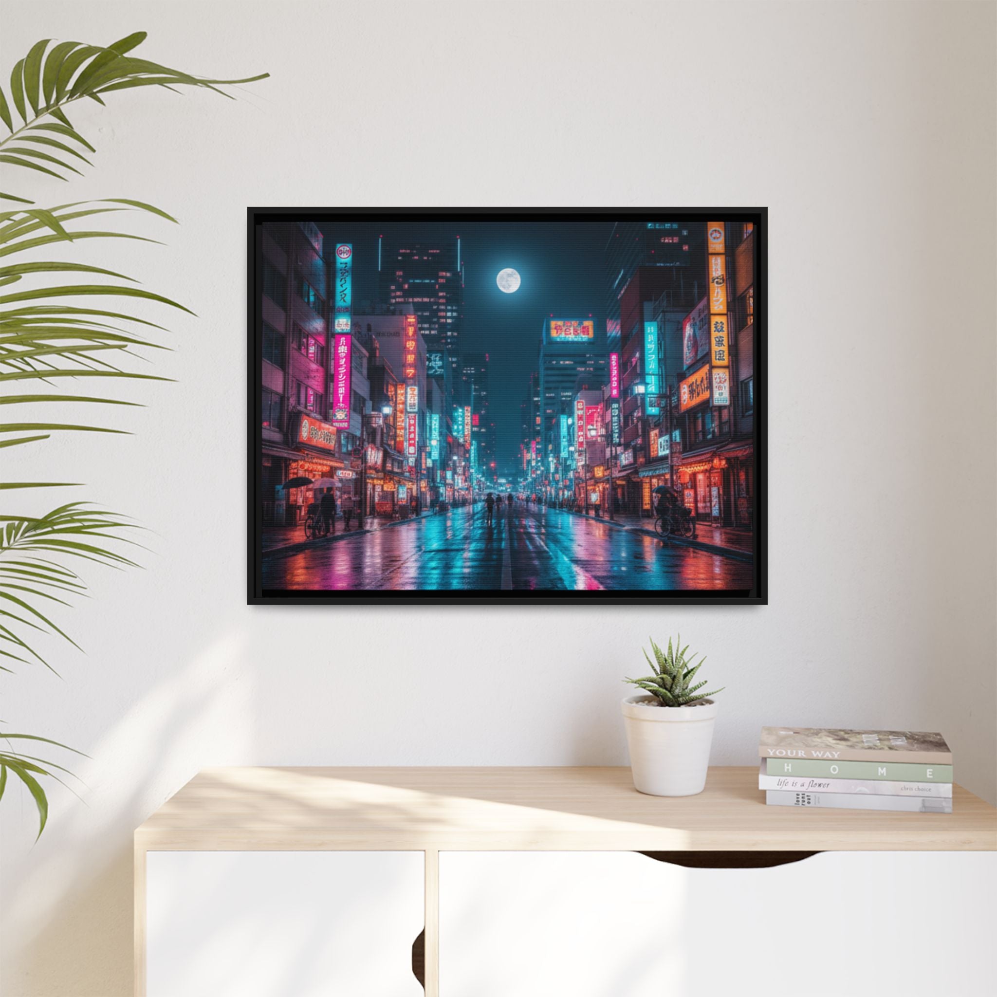 Japan Nightscape Canvas Framed Print