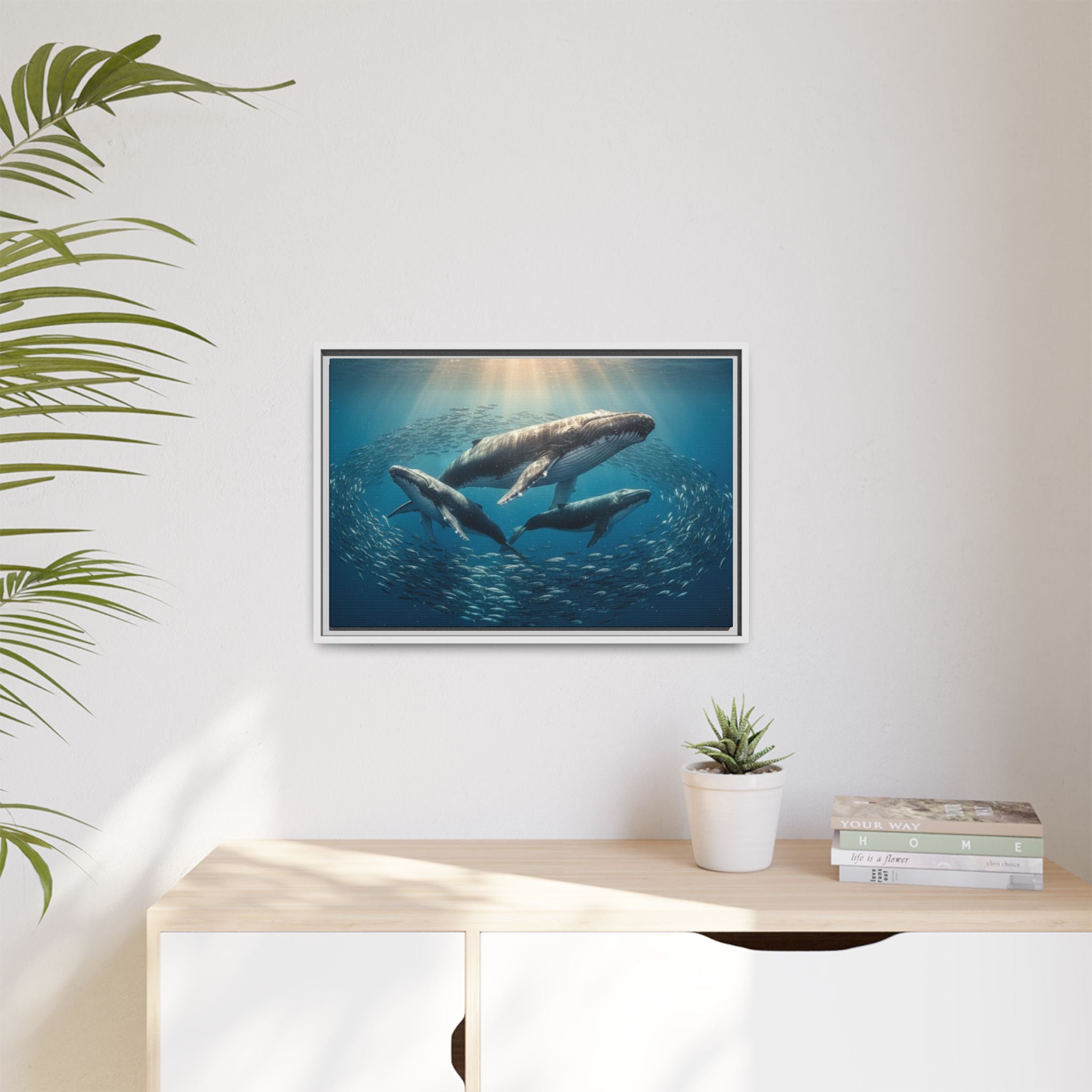 Stunning Whale Family Canvas Wall Art - Framed