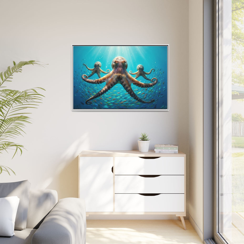 Framed Octopus Art Print — Vibrant Underwater Canvas Wall Decor