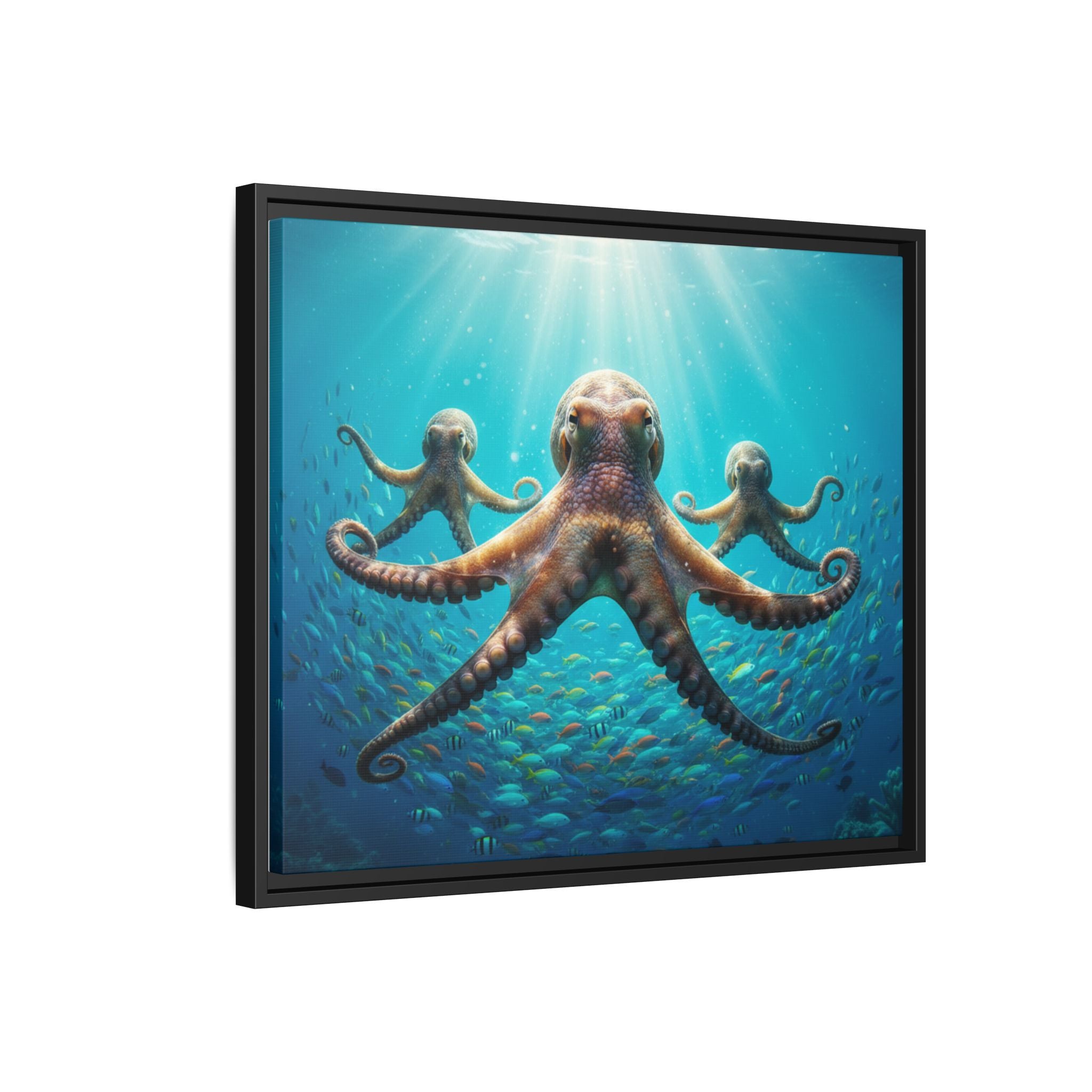 Framed Octopus Art Print — Vibrant Underwater Canvas Wall Decor