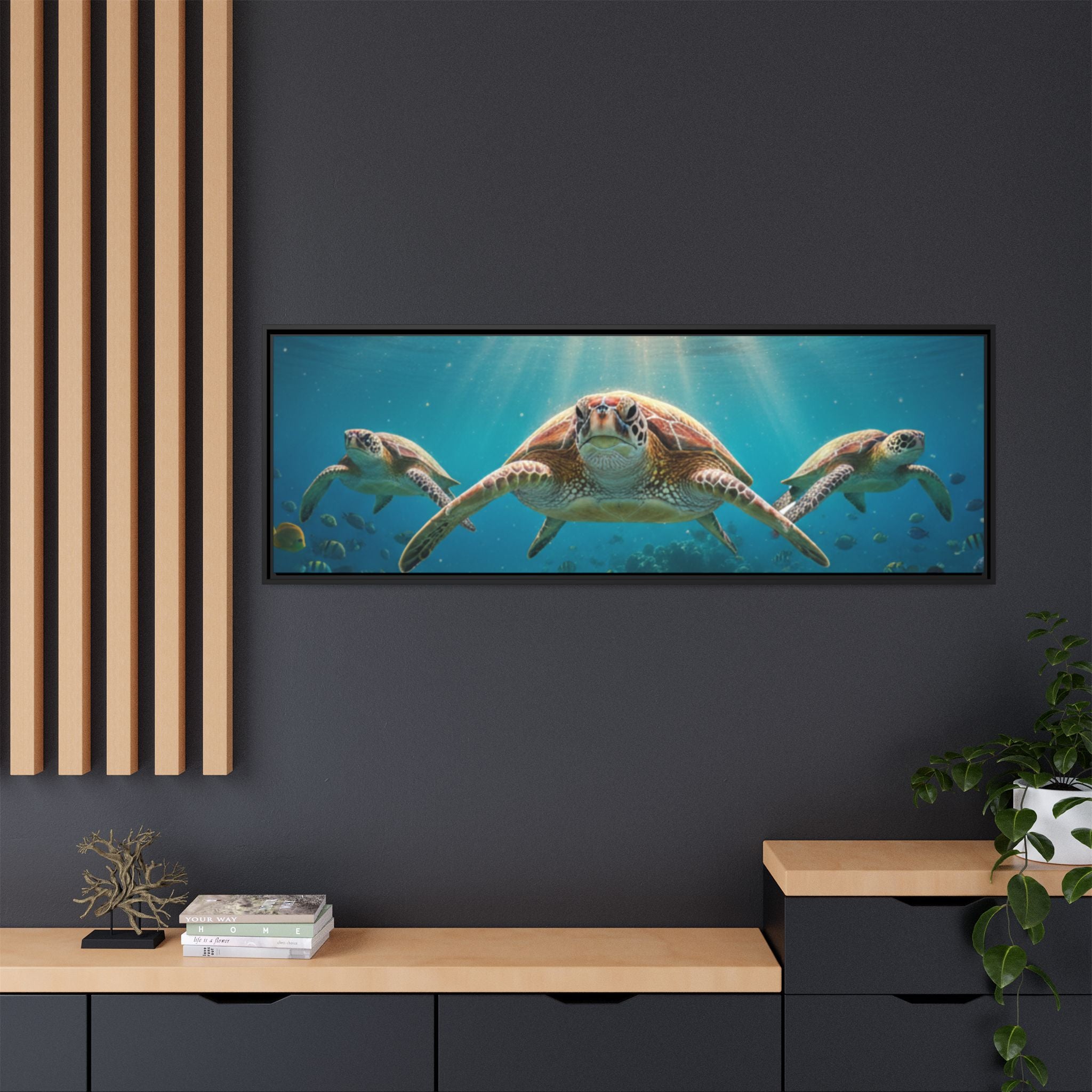 Sea Turtle Ocean Art — Framed Matte Canvas Wall Art