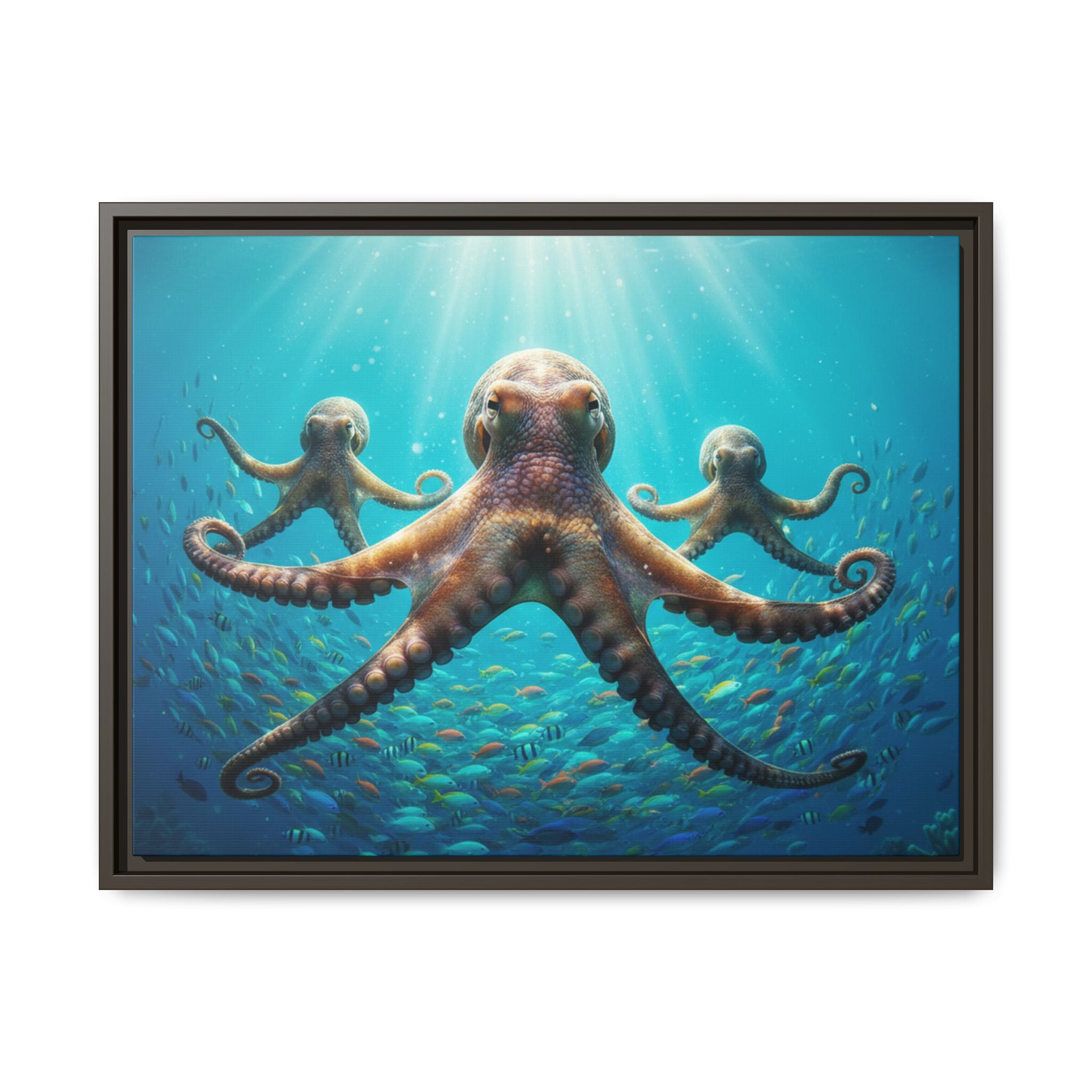 Framed Octopus Art Print — Vibrant Underwater Canvas Wall Decor