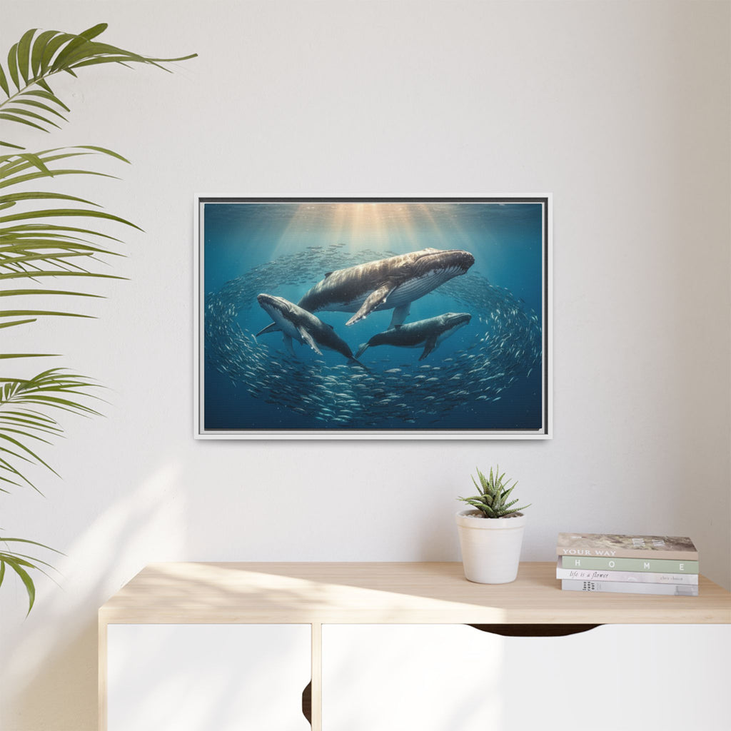 Stunning Whale Family Canvas Wall Art - Framed