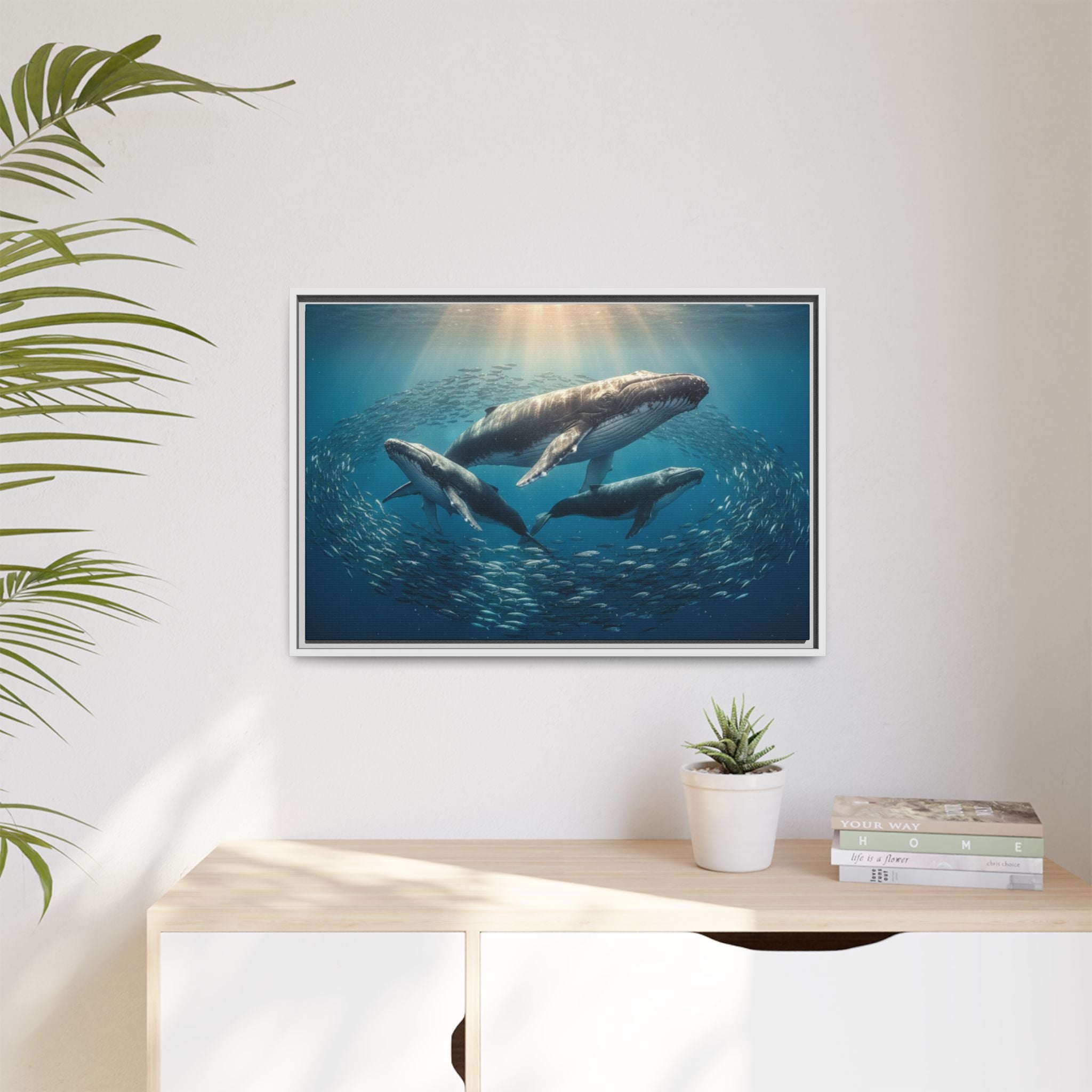 Stunning Whale Family Canvas Wall Art - Framed
