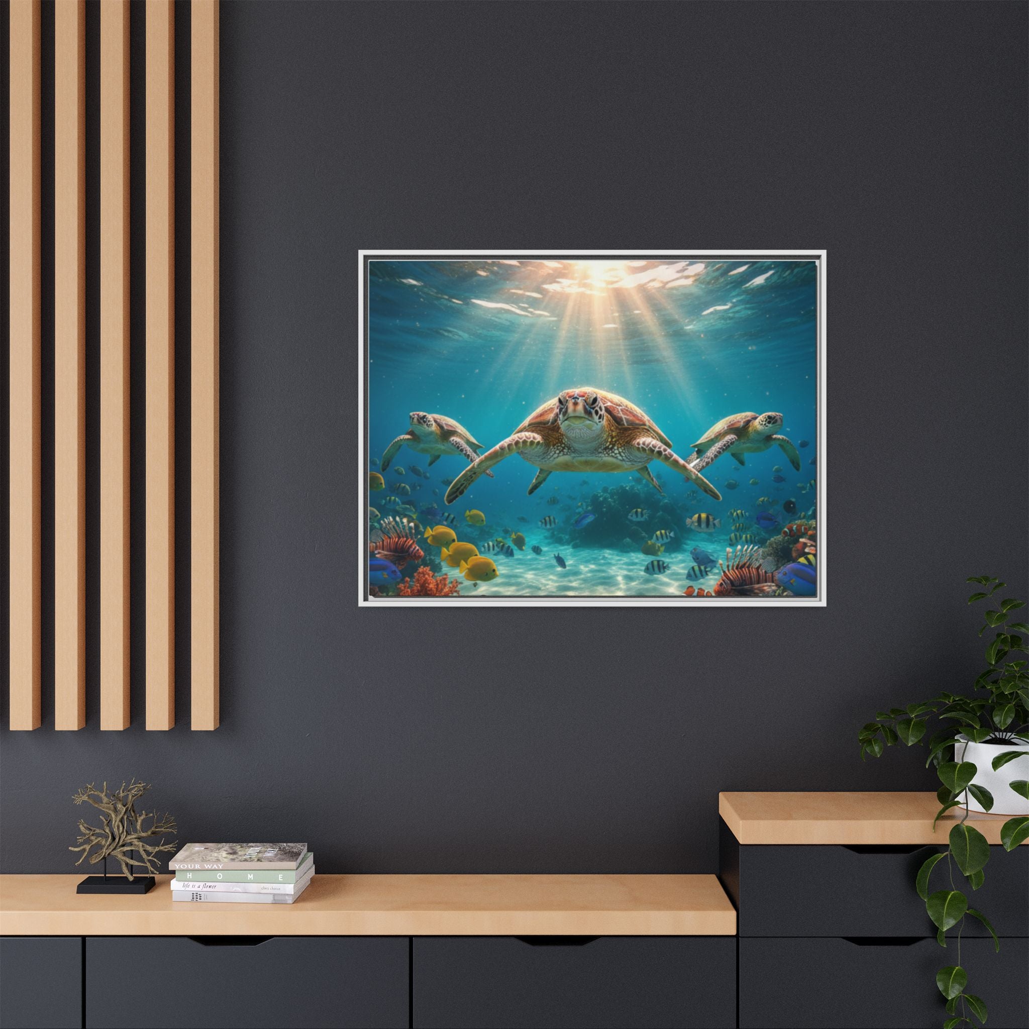 Sea Turtle Ocean Art — Framed Matte Canvas Wall Art