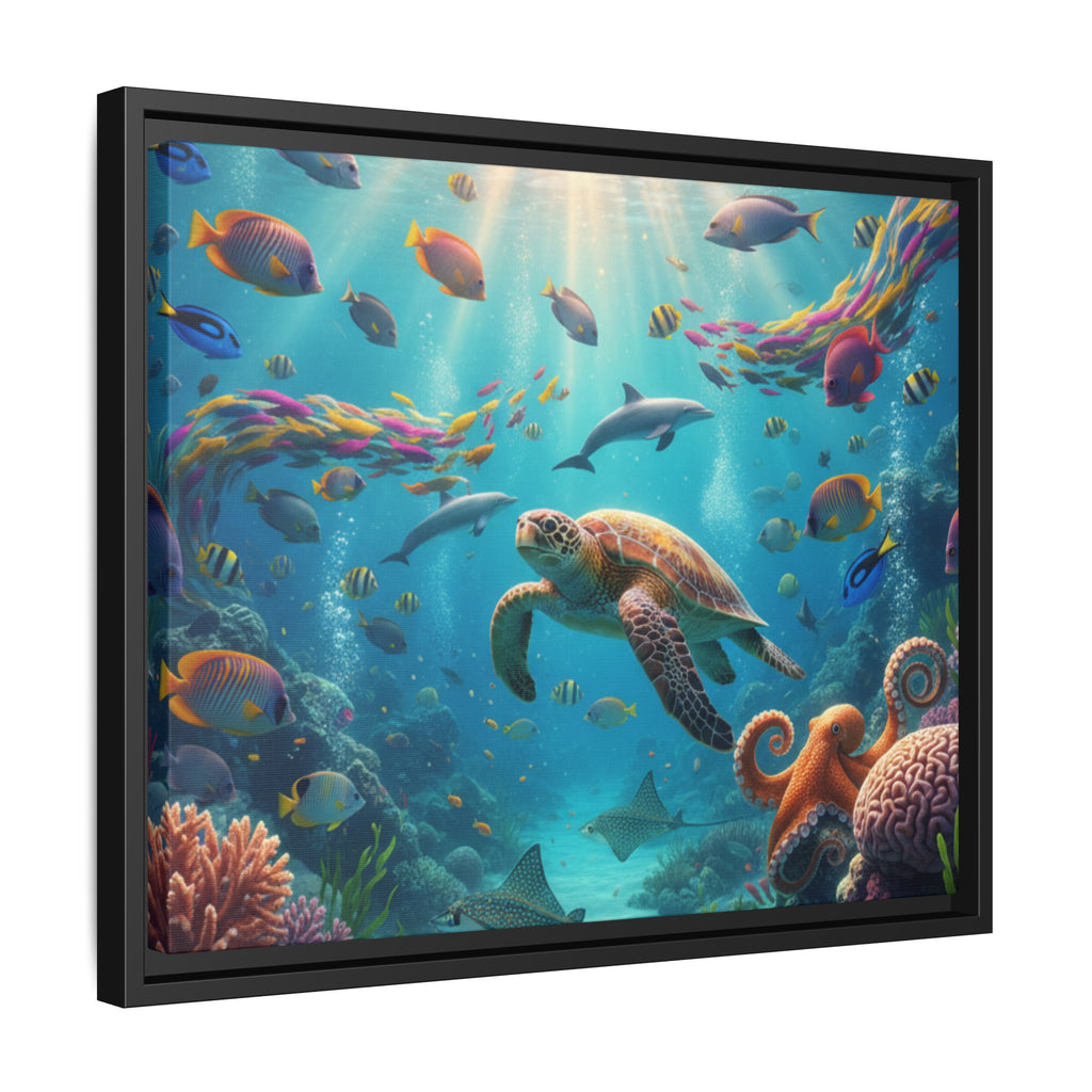 Framed Ocean Life Canvas — Colorful Sea Turtle Wall Art