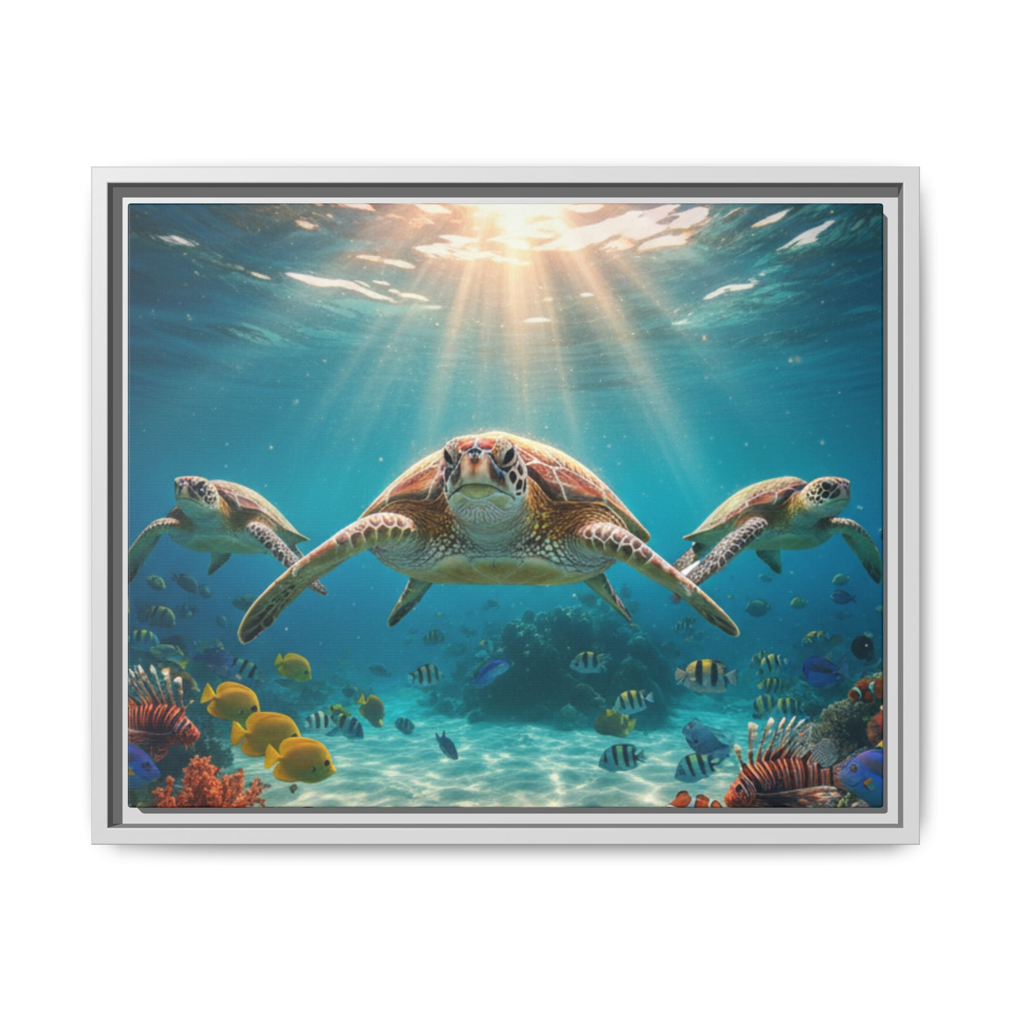 Sea Turtle Ocean Art — Framed Matte Canvas Wall Art
