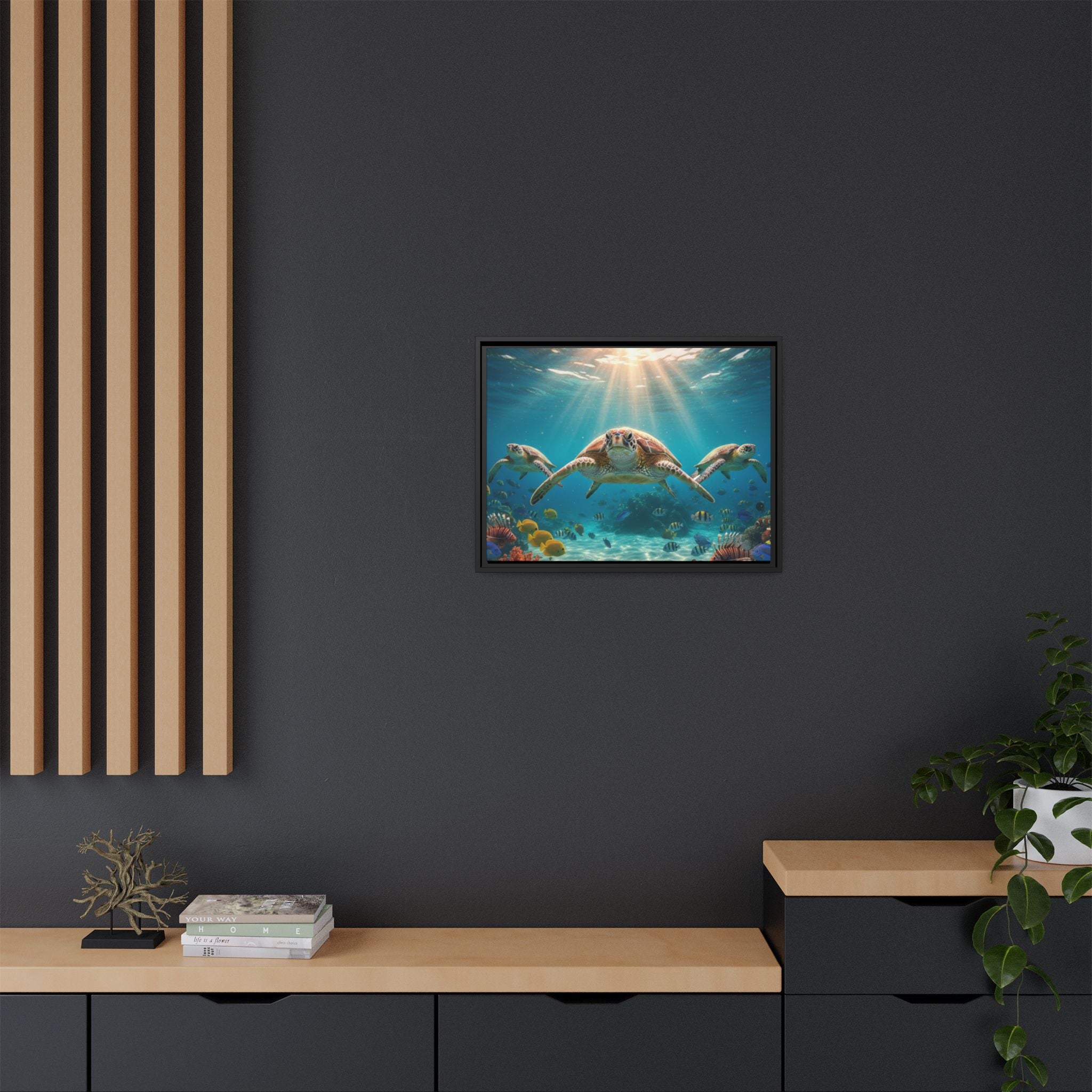 Sea Turtle Ocean Art — Framed Matte Canvas Wall Art
