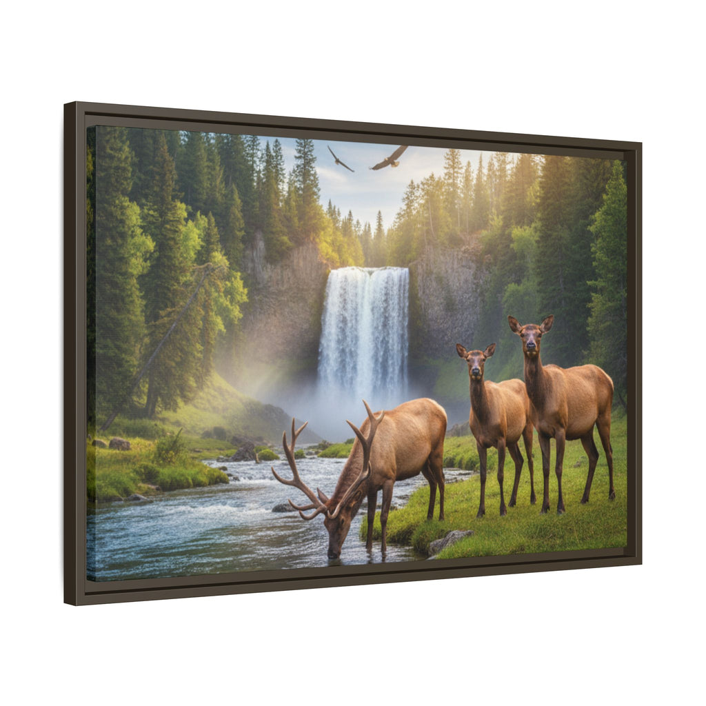 Waterfall Elk Forest Landscape Wall Art