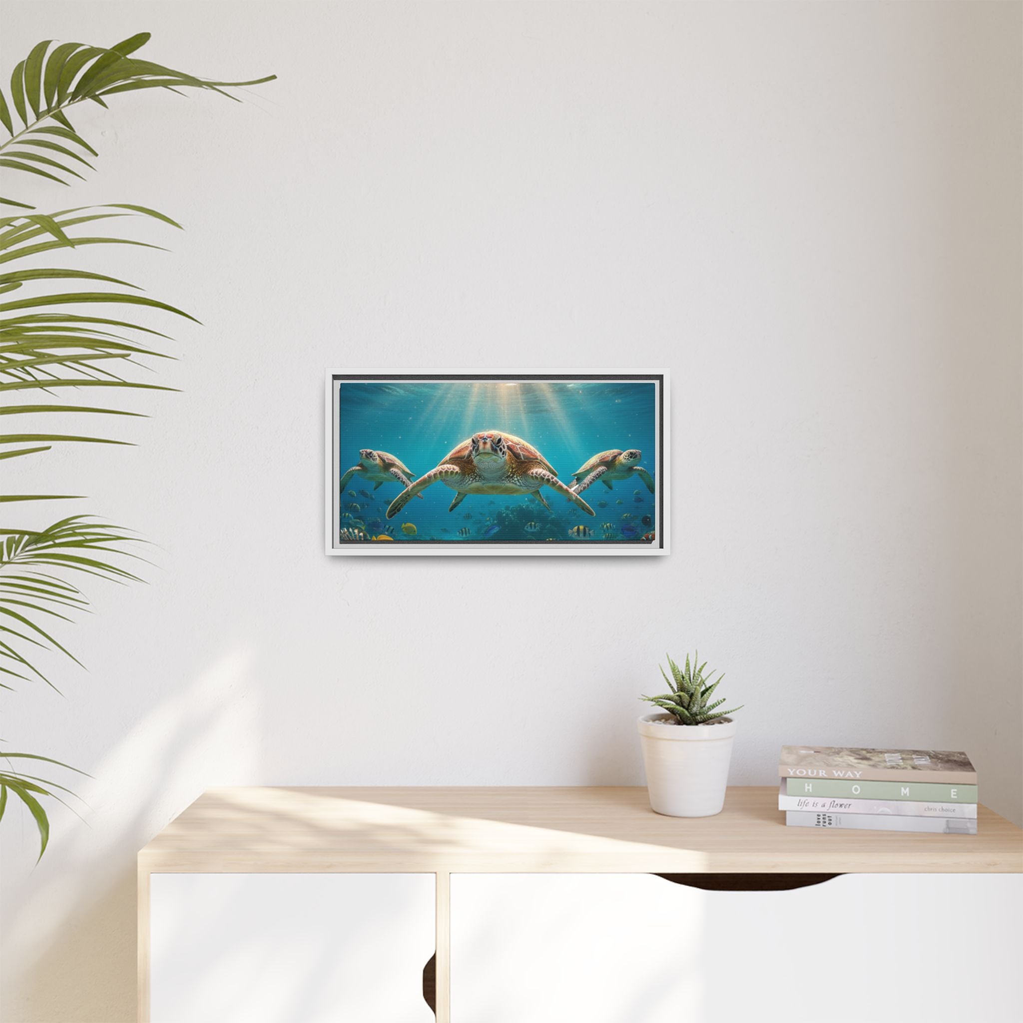 Sea Turtle Ocean Art — Framed Matte Canvas Wall Art
