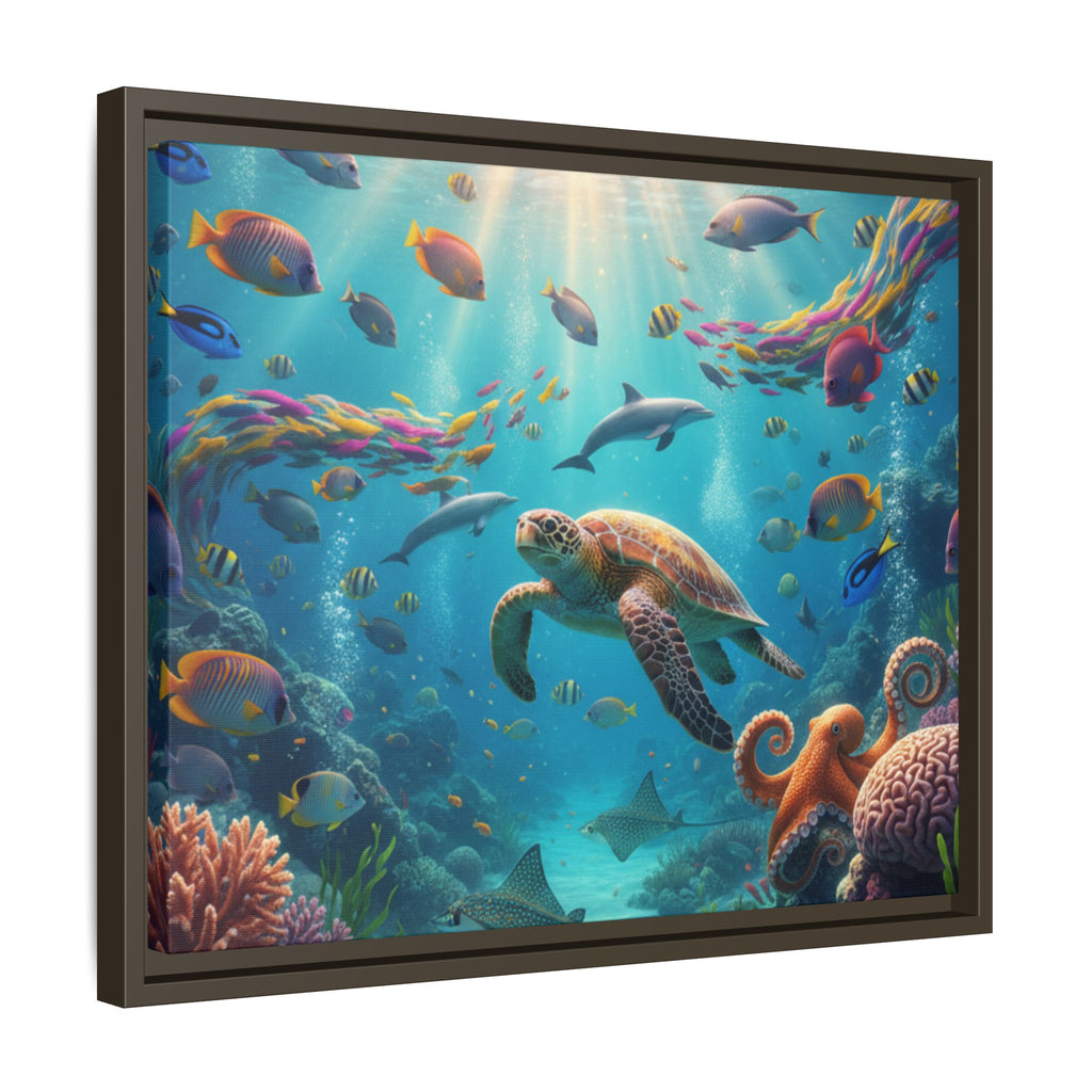 Framed Ocean Life Canvas — Colorful Sea Turtle Wall Art