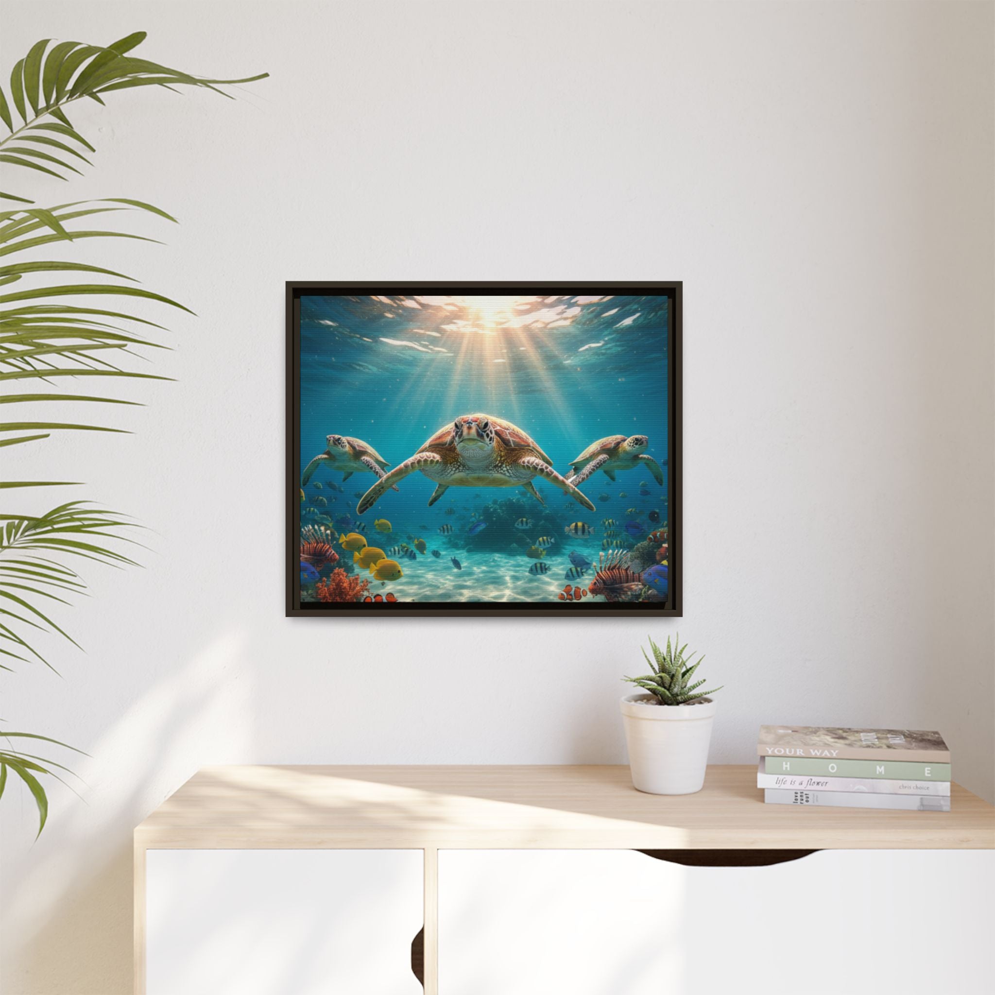 Sea Turtle Ocean Art — Framed Matte Canvas Wall Art