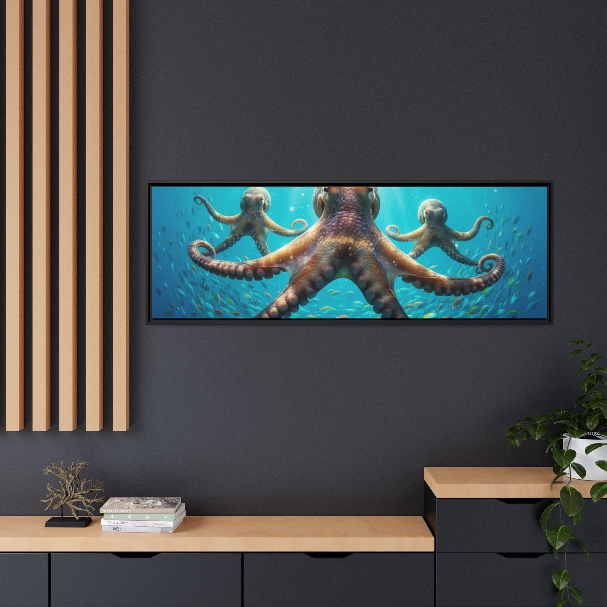 Framed Octopus Art Print — Vibrant Underwater Canvas Wall Decor