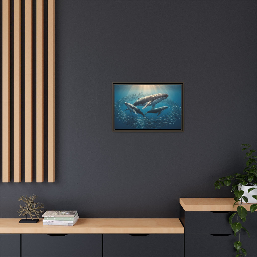 Stunning Whale Family Canvas Wall Art - Framed