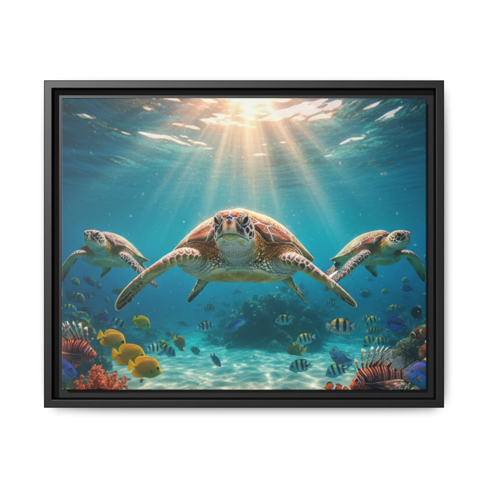 Sea Turtle Ocean Art — Framed Matte Canvas Wall Art