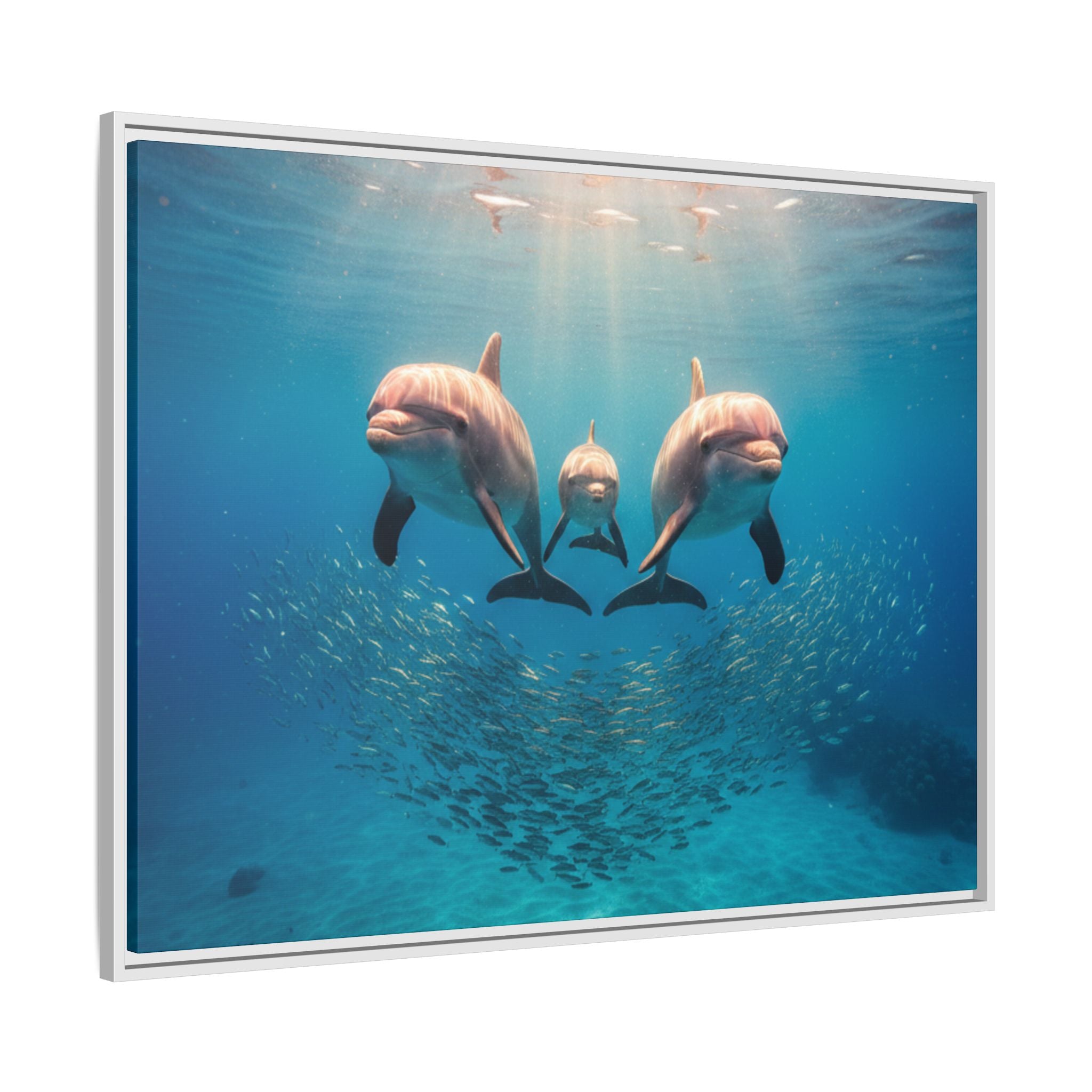 Framed Dolphin Canvas Print — Matte Ocean Wall Art