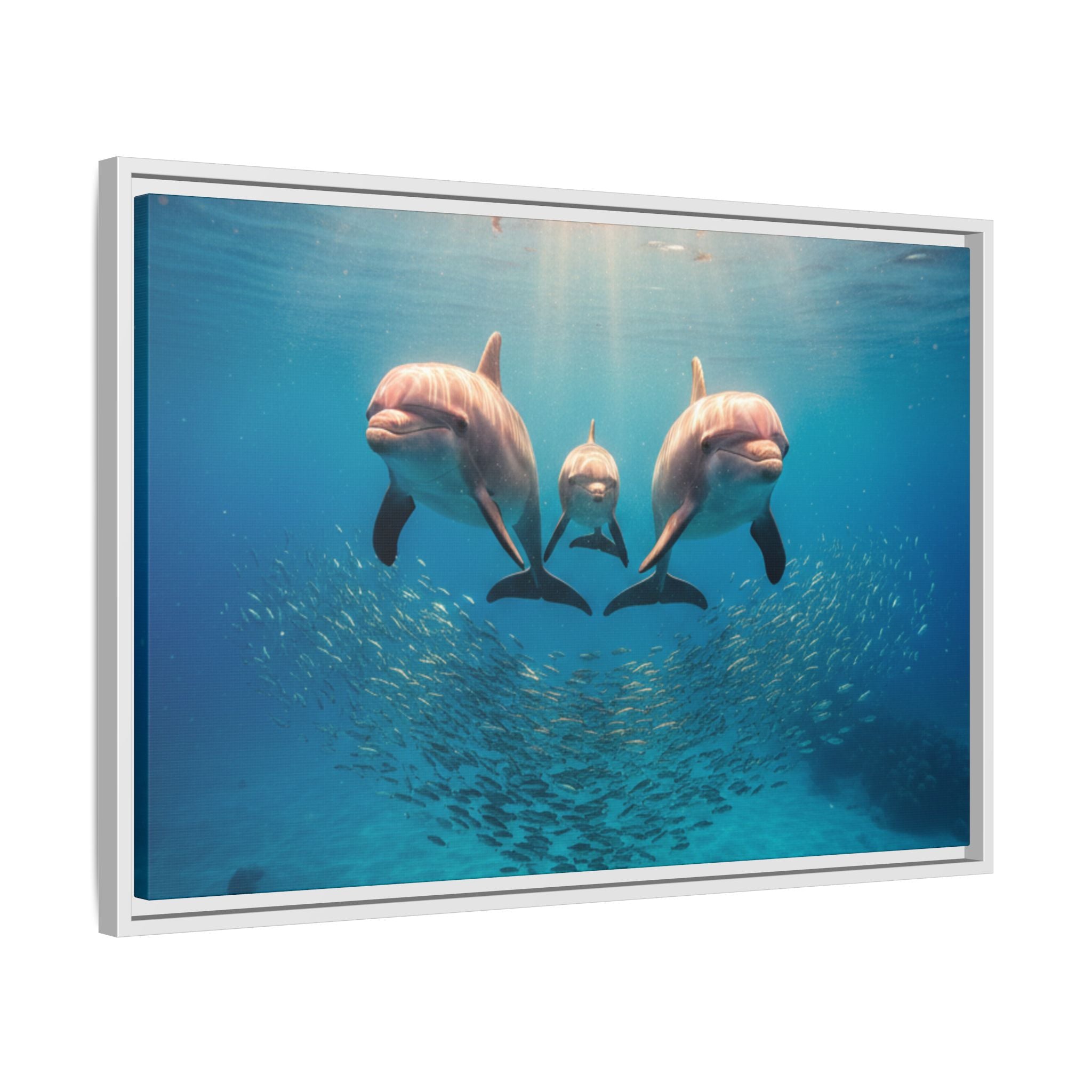 Framed Dolphin Canvas Print — Matte Ocean Wall Art