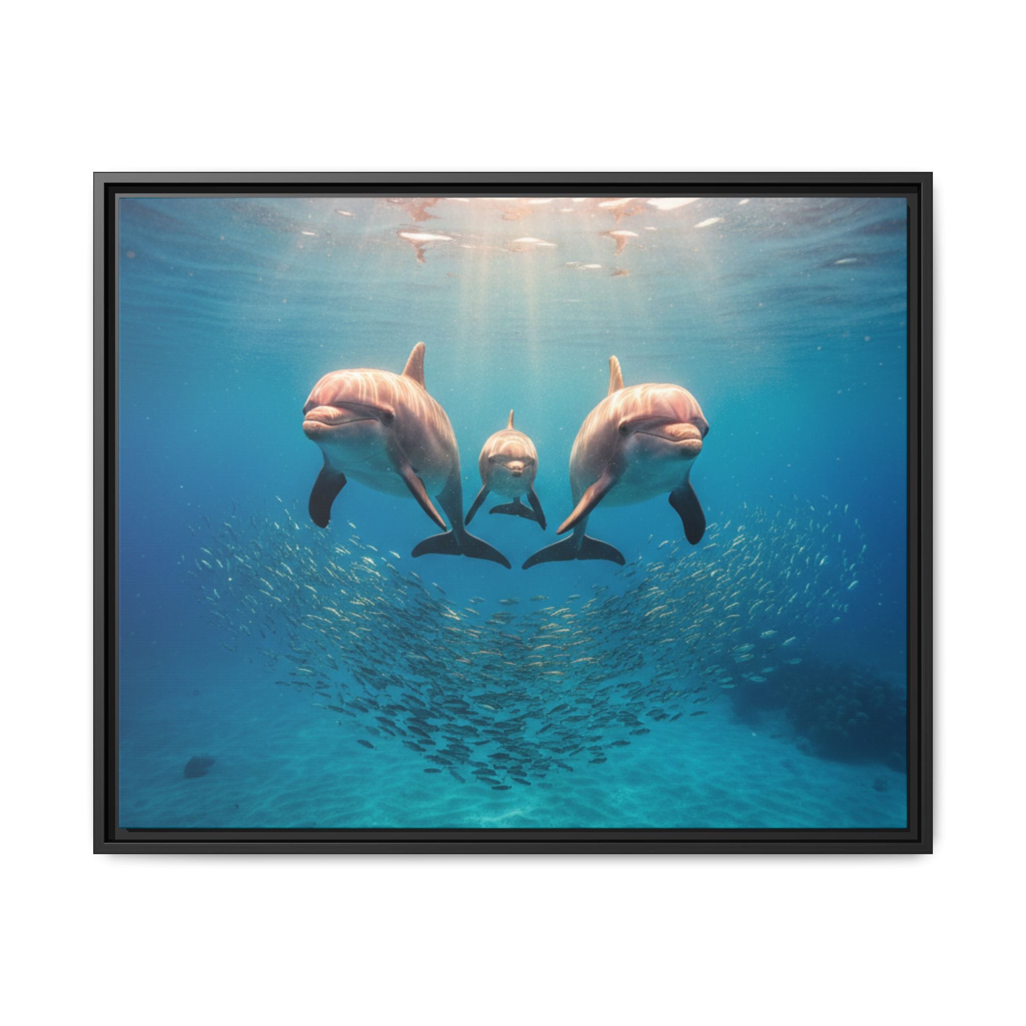 Framed Dolphin Canvas Print — Matte Ocean Wall Art