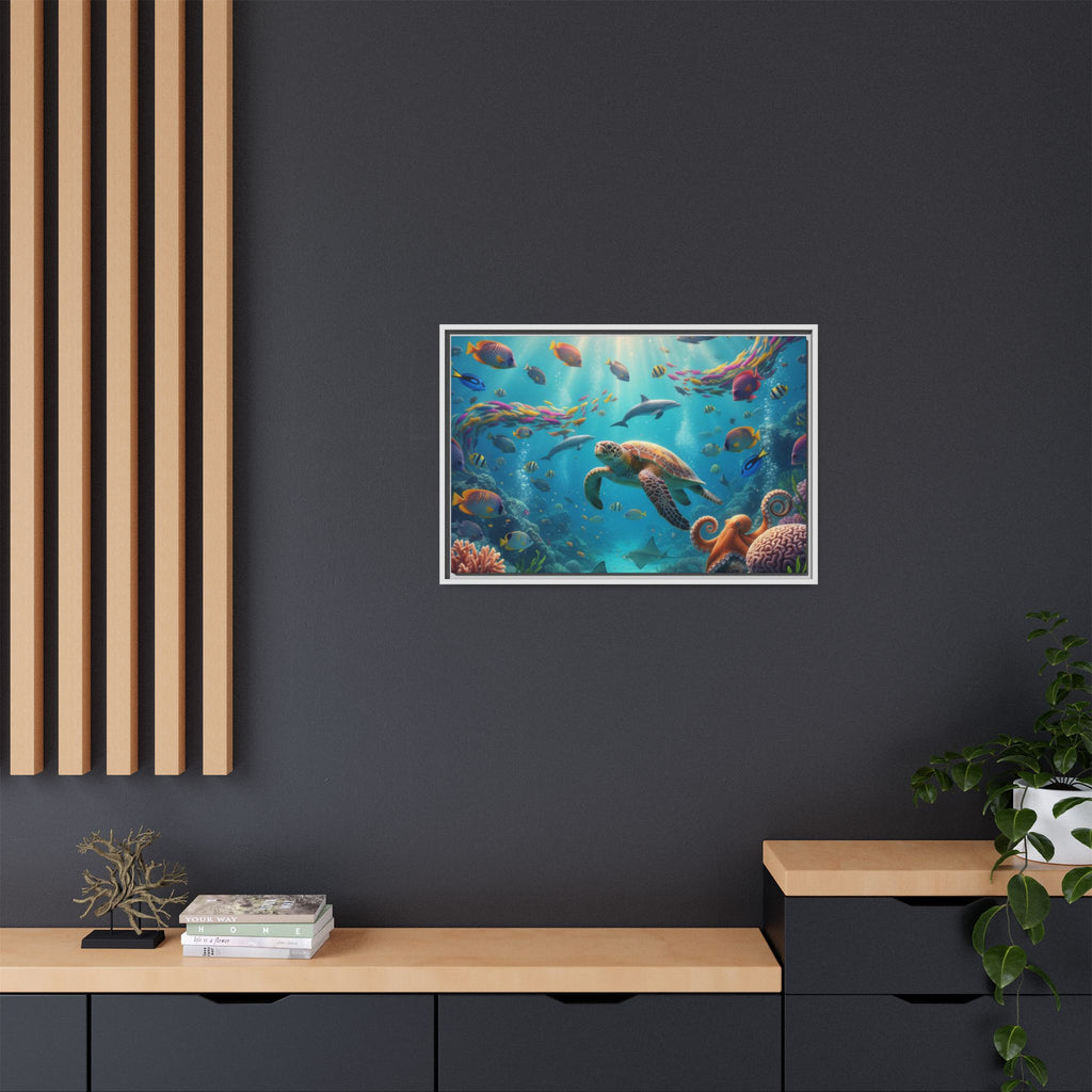 Framed Ocean Life Canvas — Colorful Sea Turtle Wall Art
